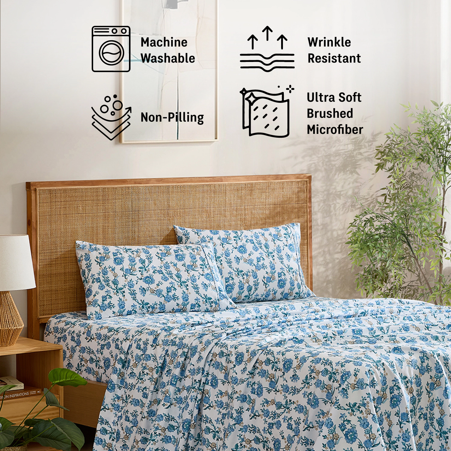 HLC.ME Ditsy Printed Floral Patterned Bed Sheets - Wrinkle Resistant & Ultra Soft Fits Mattresses up to 15 Deep