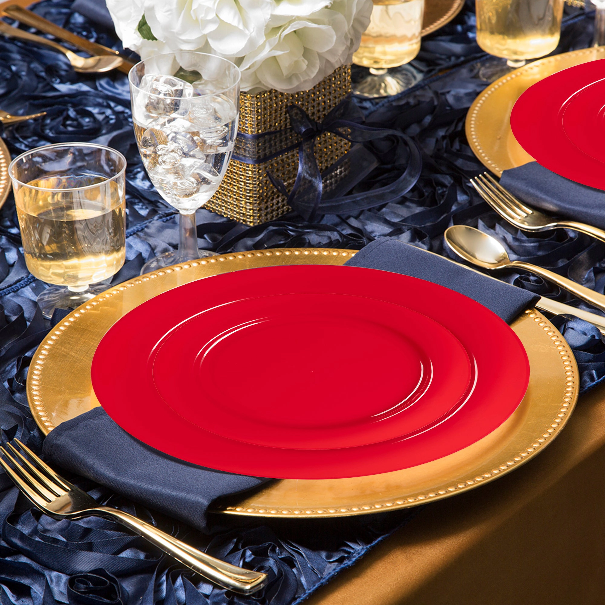 Smarty Had A Party Solid Red Holiday Round Disposable Plastic Wedding Value Set