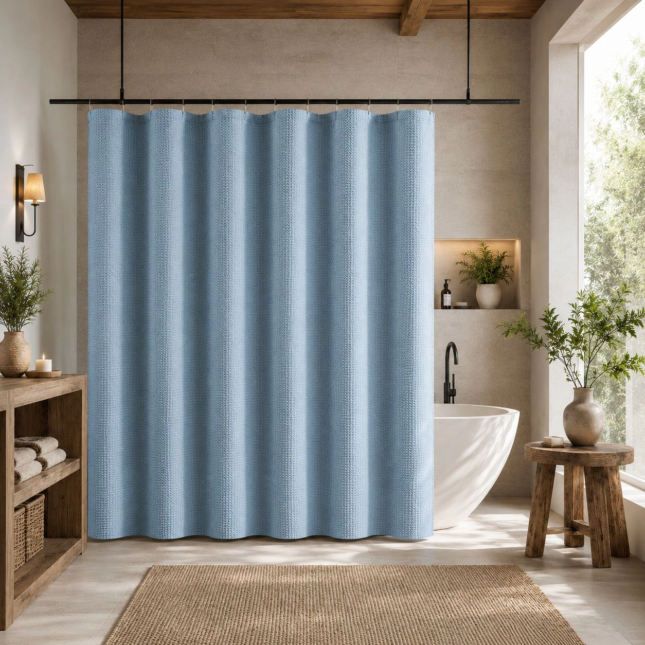 Kate Aurora Hotel Spa Collection Waffle Embossed Fabric Shower Curtain - 70 in. x 72