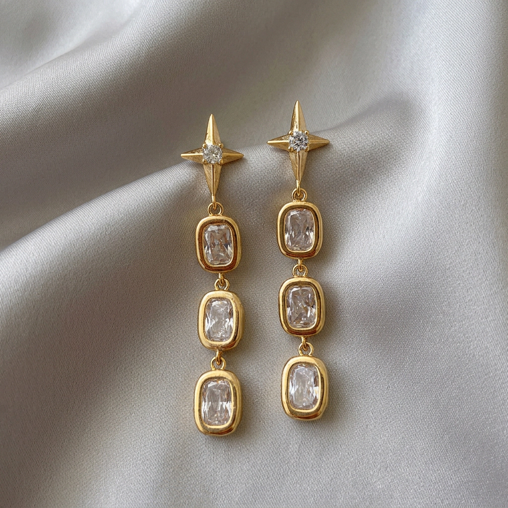 DressAtR Women’s Gold Tone Starry Zircon Drop Earrings