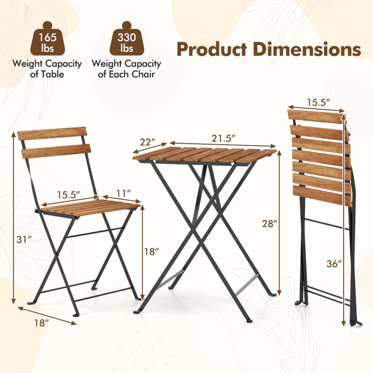 Hivvago 3 Piece Patio Acacia Wood Bistro Set With Slatted Seat And Tabletop