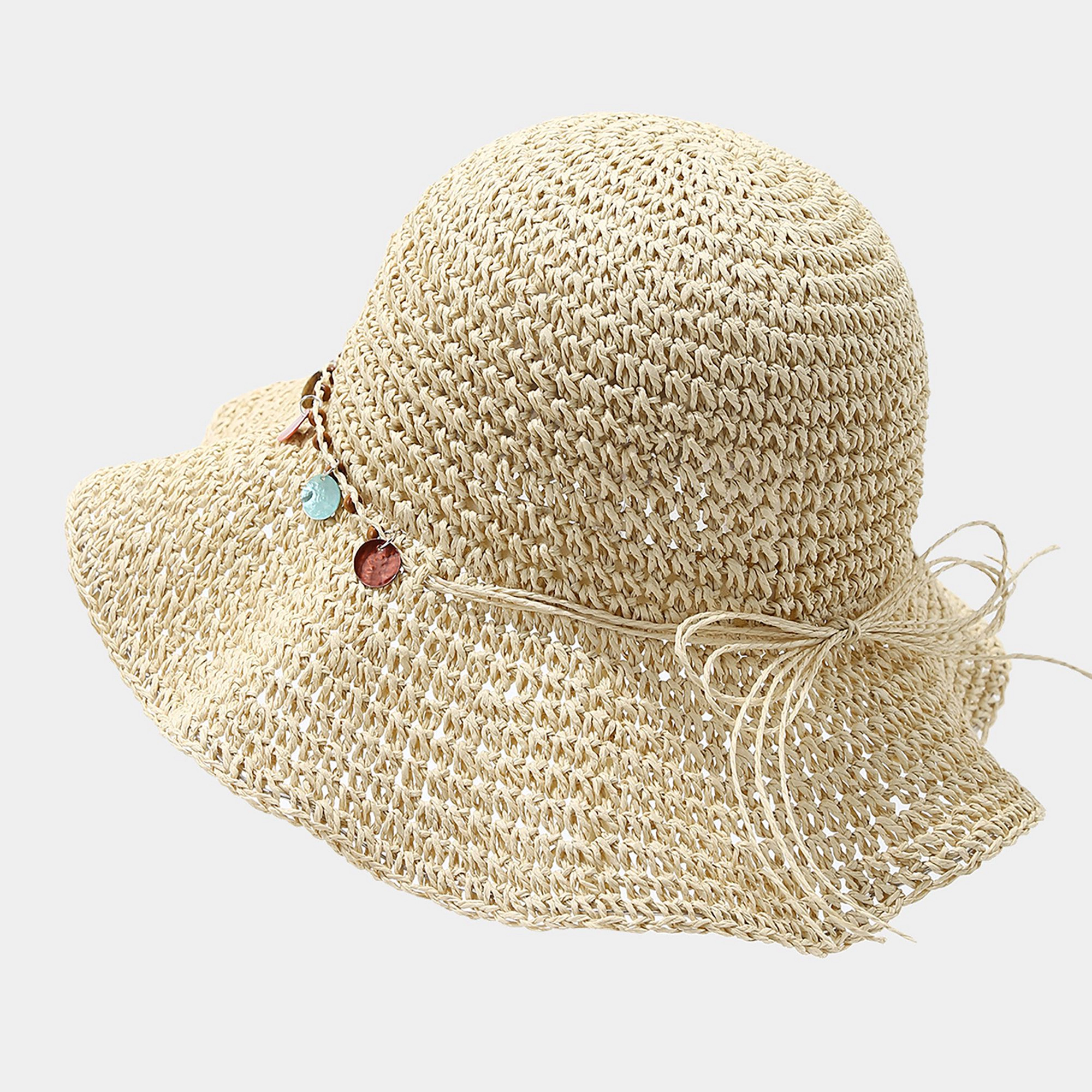 Anna-Kaci Womens Woven Straw Sun Hat with Beaded Band and Floppy Brim