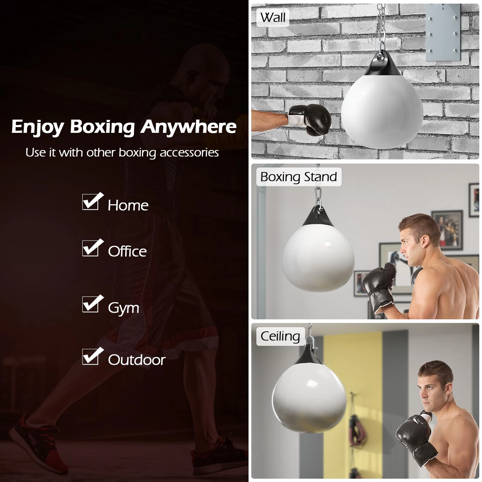 SUGIFT Adult Water Punching Bag with Adjustable Metal Chain and 39-in Filling Hose 21-in Dia 28-in H White