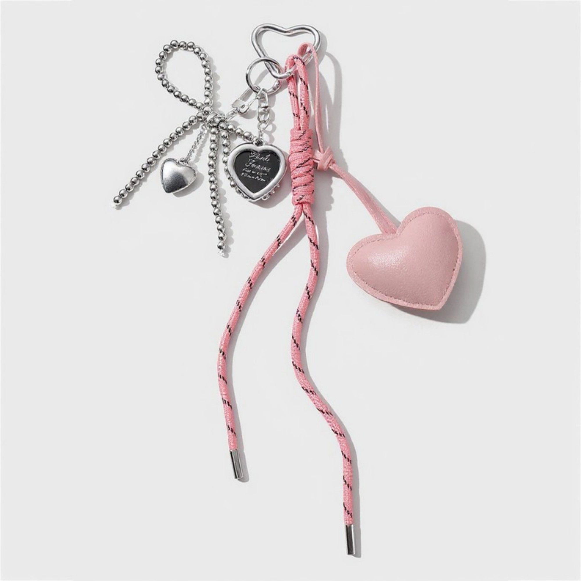 Alilang Women's Heart Charm Keychain with Silver Chain Details Bow Accent