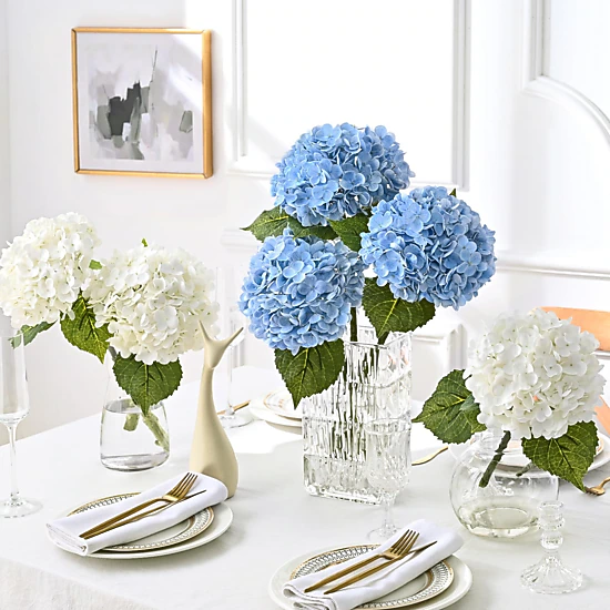 PUPWE 421in Hydrangea Artificial Flowers  Latex Real Touch Hydrangeas (blue)