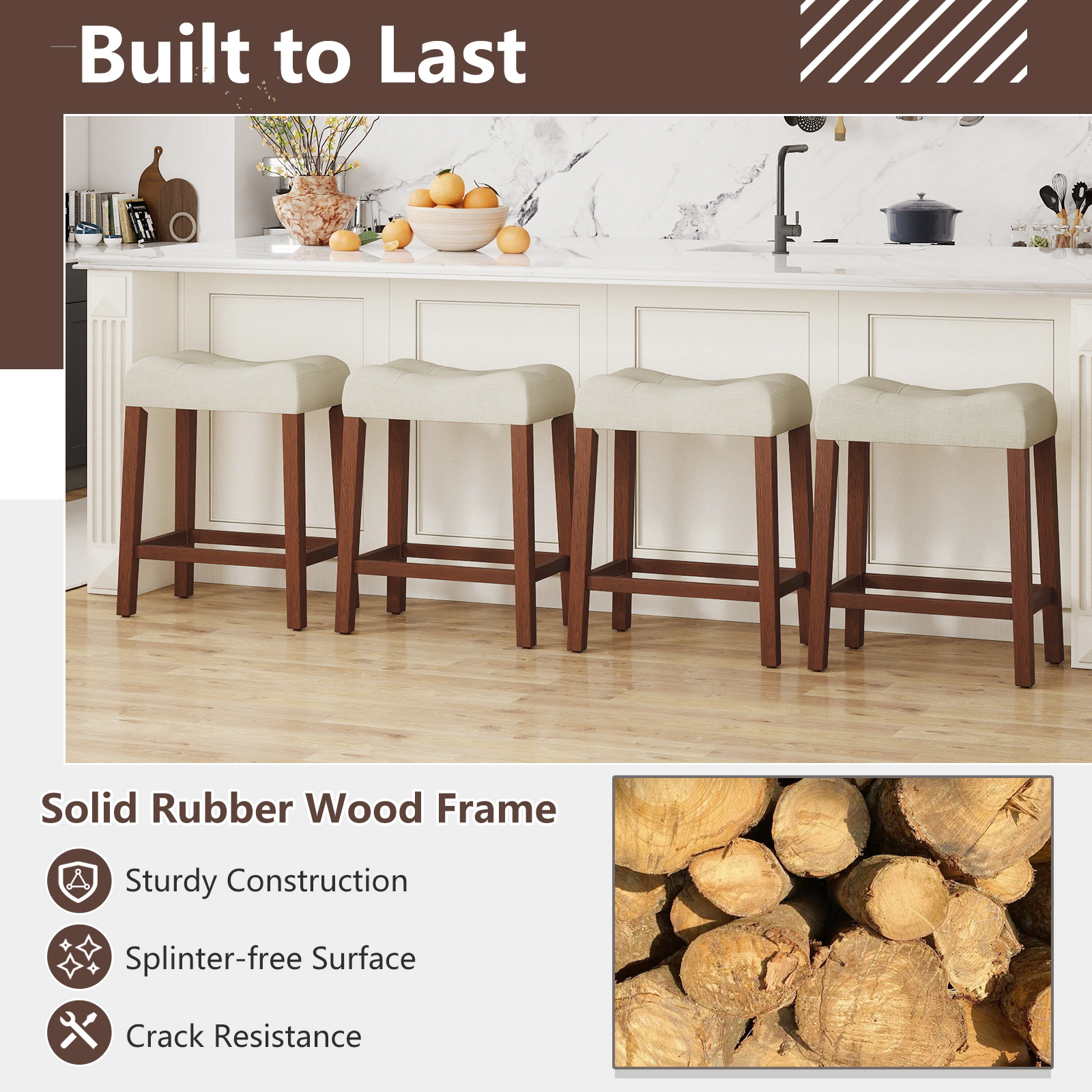 Glintex 4-Piece 24-Inch Curved Saddle Counter Stool Set with 4.5-Inch Cushion