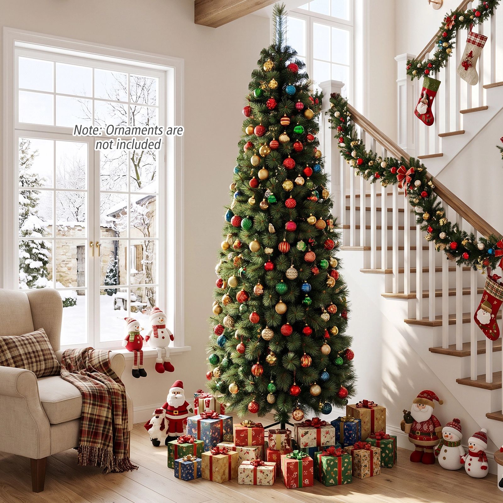 Costway 7ft Pre-lit PVC Artificial Half Christmas Tree w/ 450 Branch Tips & 150 Lights