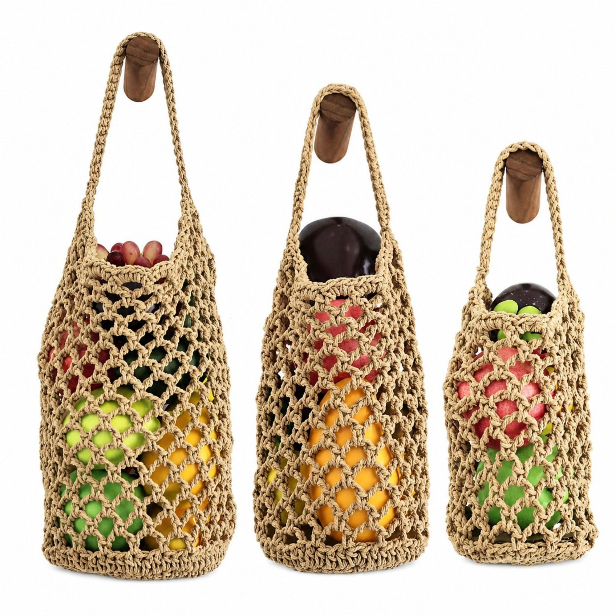 Alilang Women Macrame Hanging Produce Basket Set Woven Cotton Rope Storage Organizer