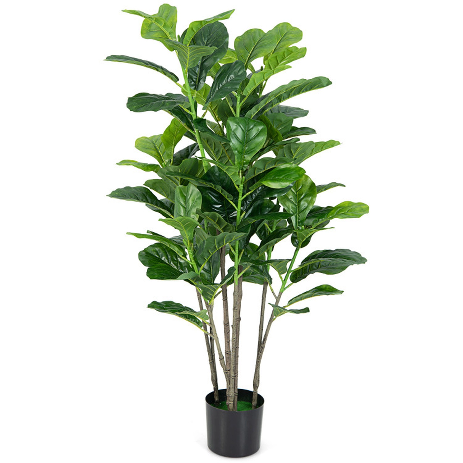 SUGIFT Set of 2 51-in Artificial Fiddle Leaf Fig Trees with 100 Large Leaves and Cement-Filled Pots