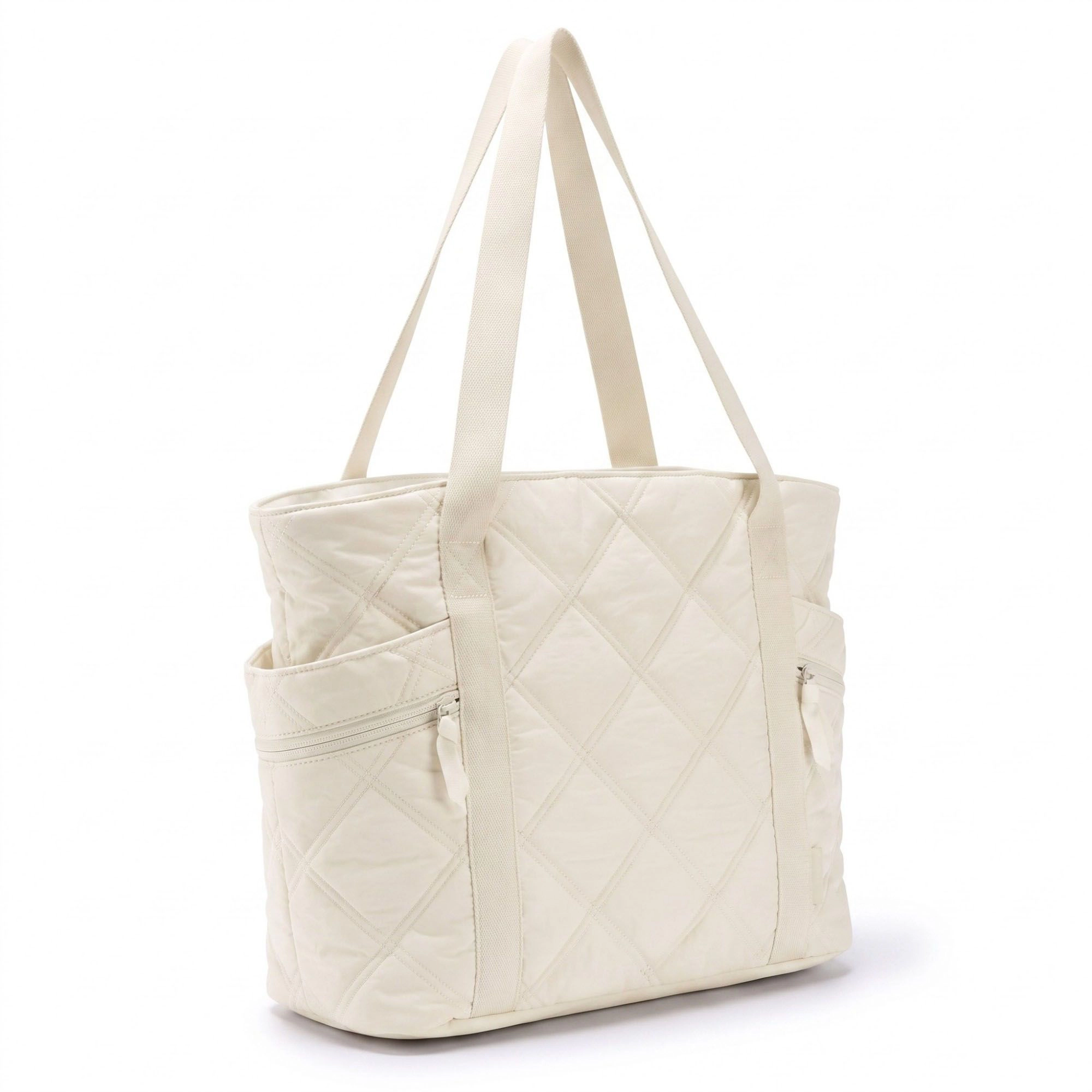 Alilang Women's Oversized Quilted Tote Bag with Exterior Zip Pockets and Long Shoulder Straps 15.5x12.5x6.5in