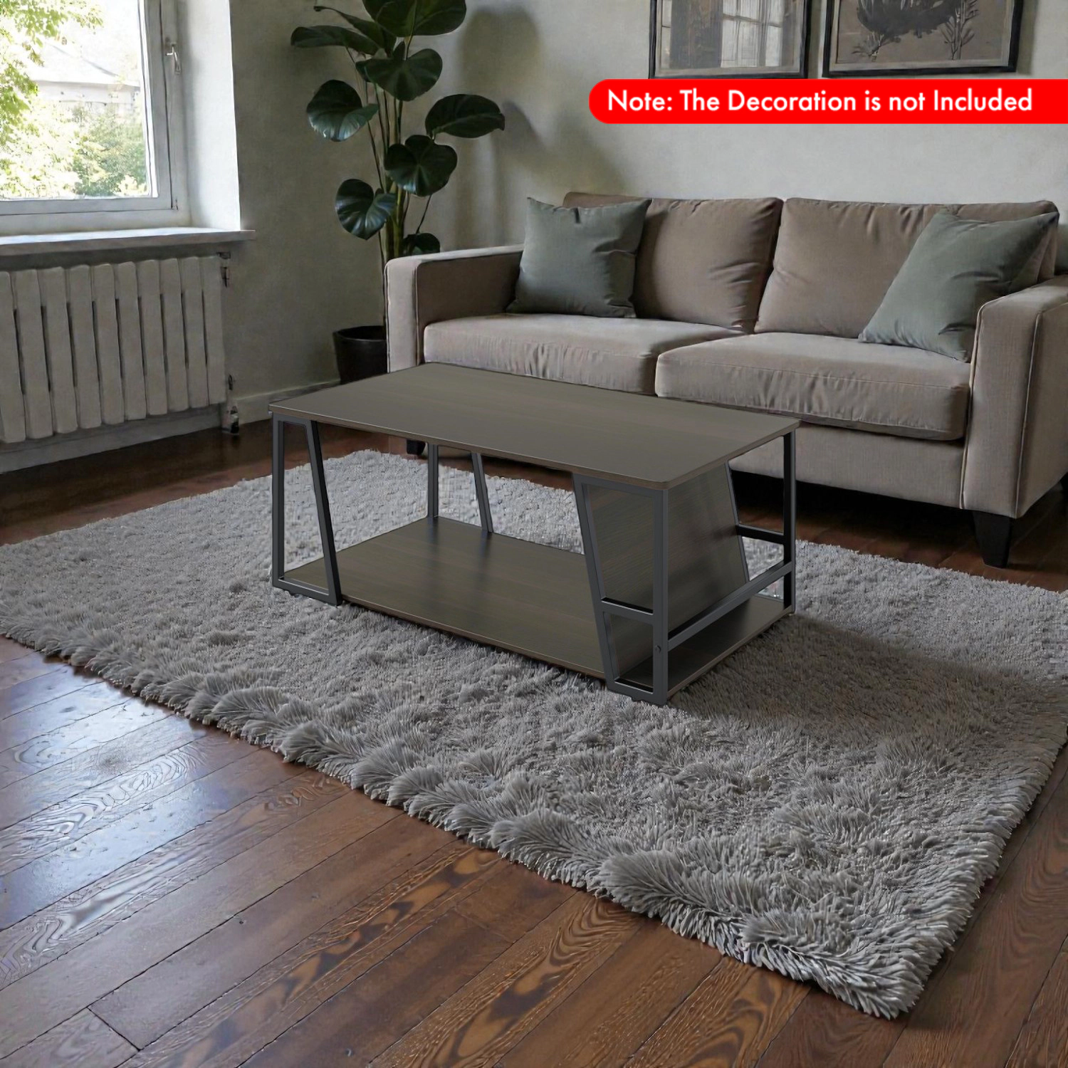 Hivvago Rectangular Living Room Table with Industrial Frame and Double Storage Space