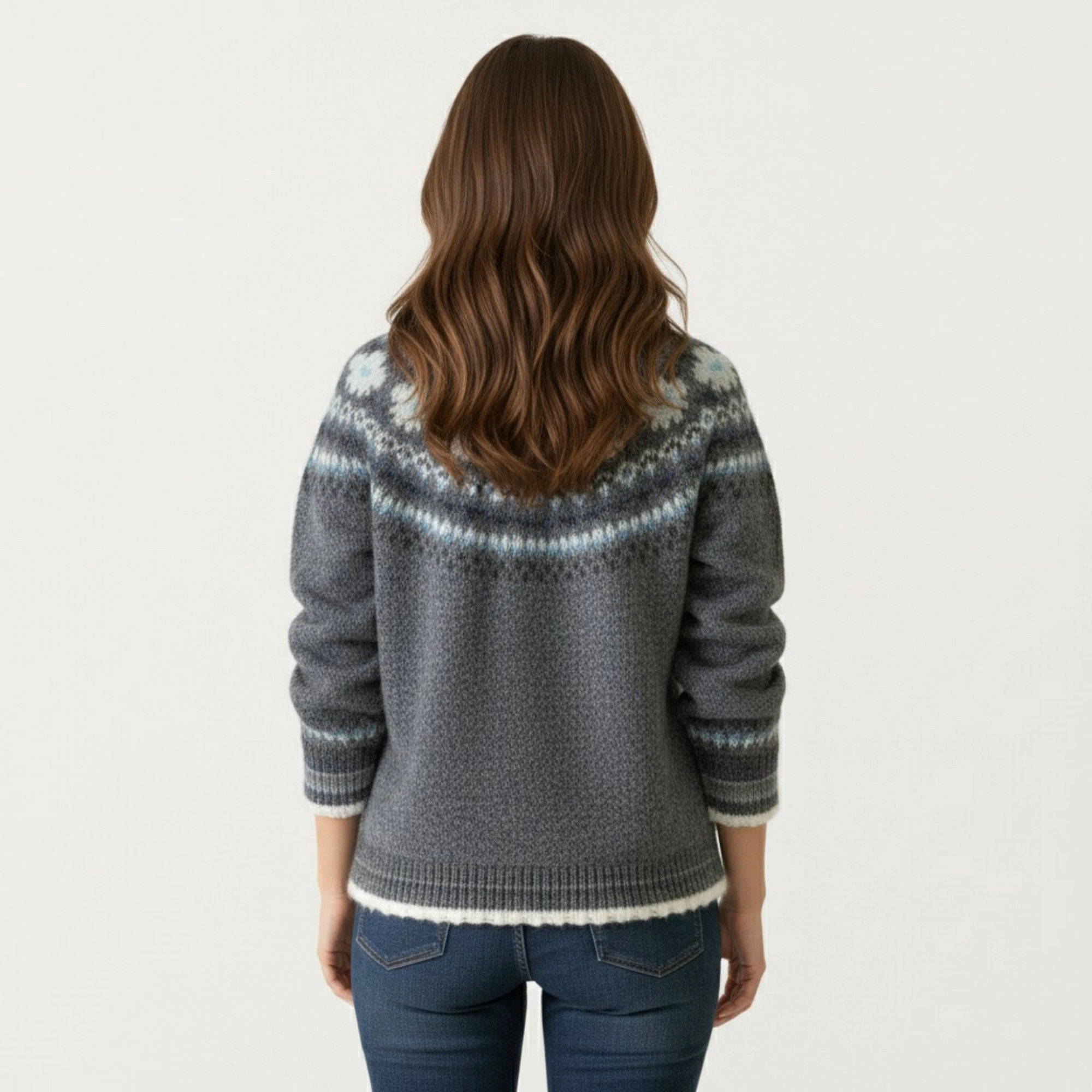Anna-Kaci Women's Button Front Knit Cardigan with Crew Neckline and Nordic Inspired Pattern Detail