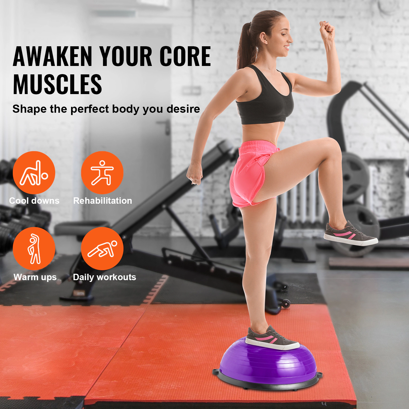 HONGGE Half Exercise Ball Trainer Balance Ball Trainer Stability Ball Yoga Ball with Resistance Bands & Foot Pump