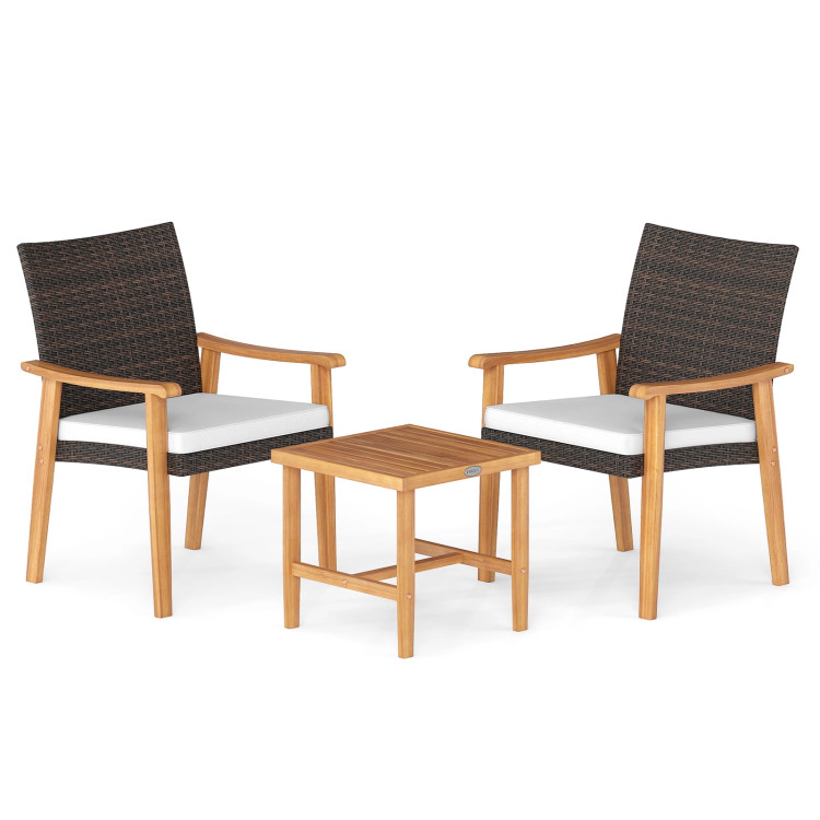 Hivvago 3 Pieces Patio Pe Wicker Furniture Set Acacia Wood Outdoor Conversation Bistro Set