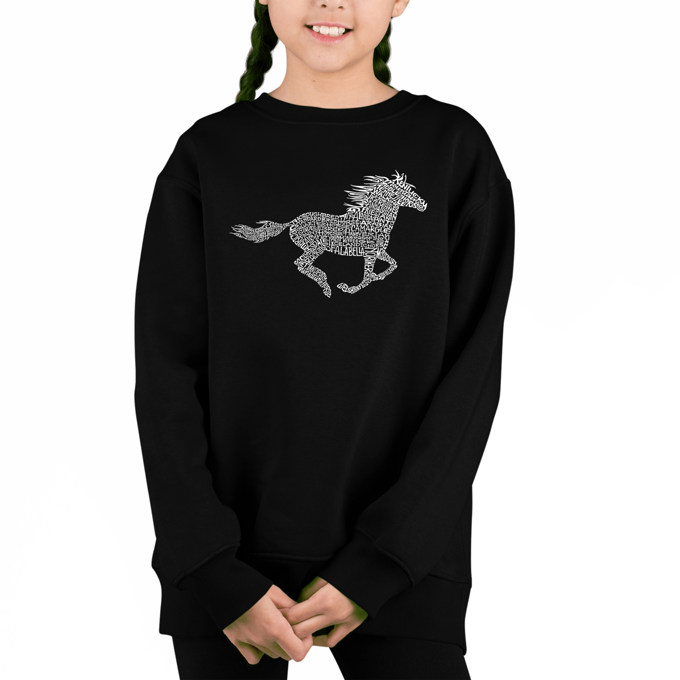 LA Pop Art Girl's Word Sweatshirt - Horse Breeds