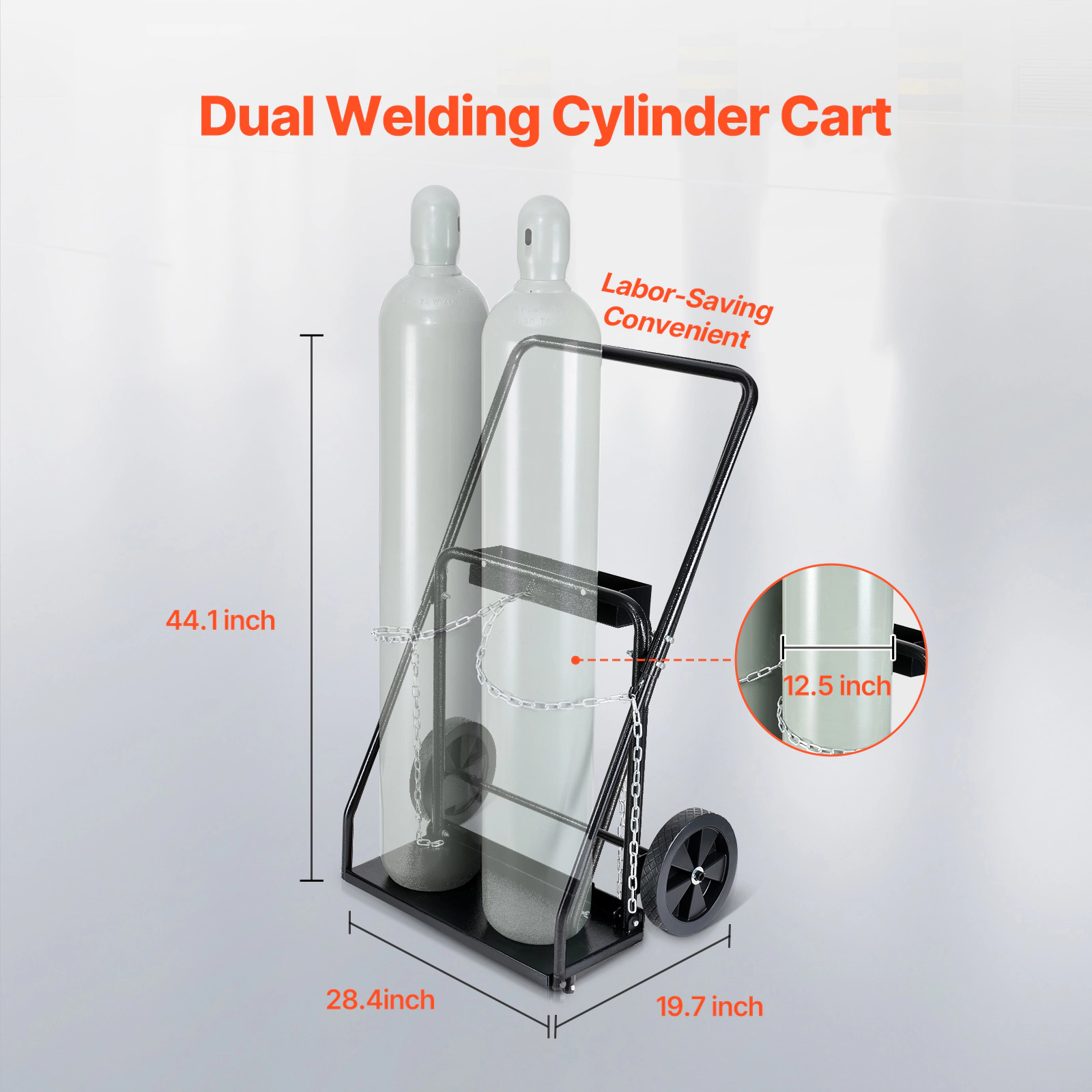 HONGGE Dual Gas Cylinder Cart, 440 lbs Capacity, 10-Inch Wheels, Steel Cart for Two 12.5-Inch Tanks