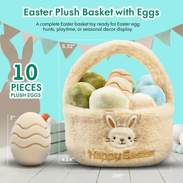 Sperric Easter Egg Plush Basket Toy Set, 9.5" Easter Egg Hunt Basket w/ Bunny Design, Soft Decorative Easter Plush Toys