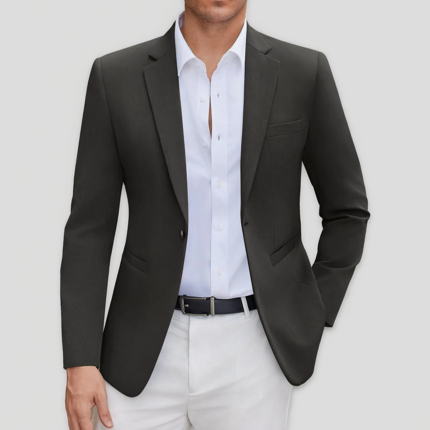 COOFANDY Mens Light Gray Blazer Notched Lapel One Button Slim Fit Casual Sport Coat