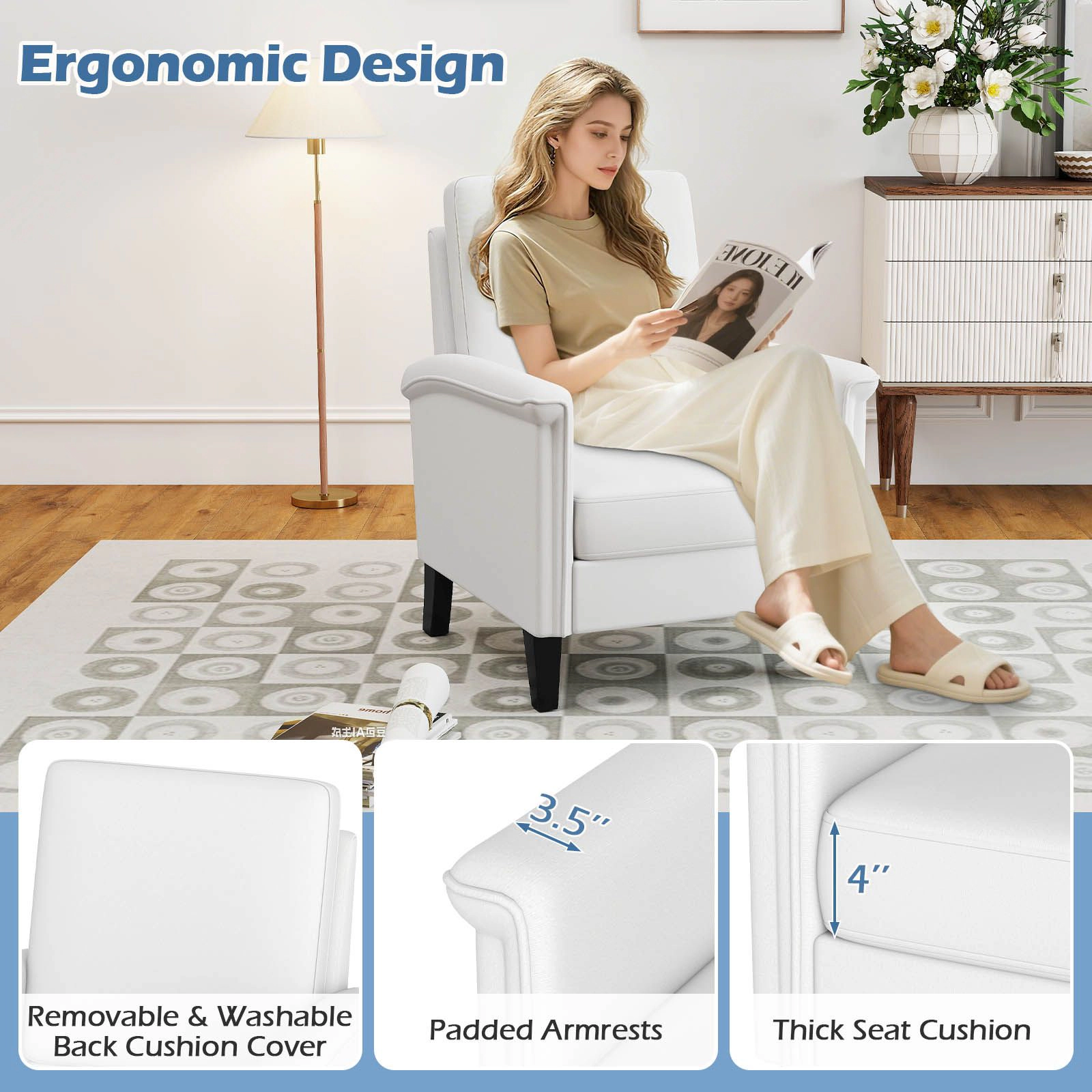 SlickBlue Unisex Floral Linen Accent Chair with Padded Arms