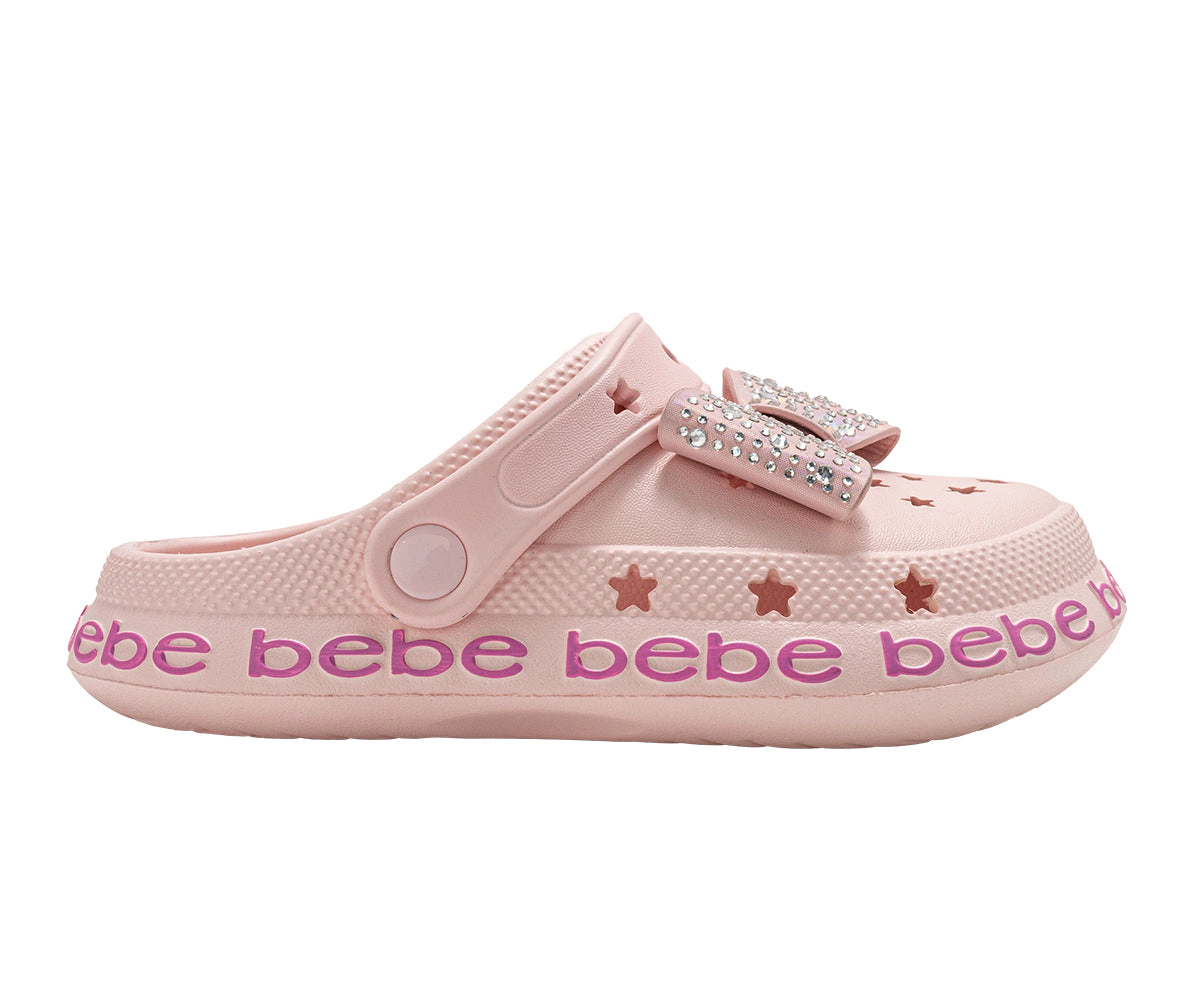 bebe Girl's Platform EVA Clogs with Rhinestone Bow Accent