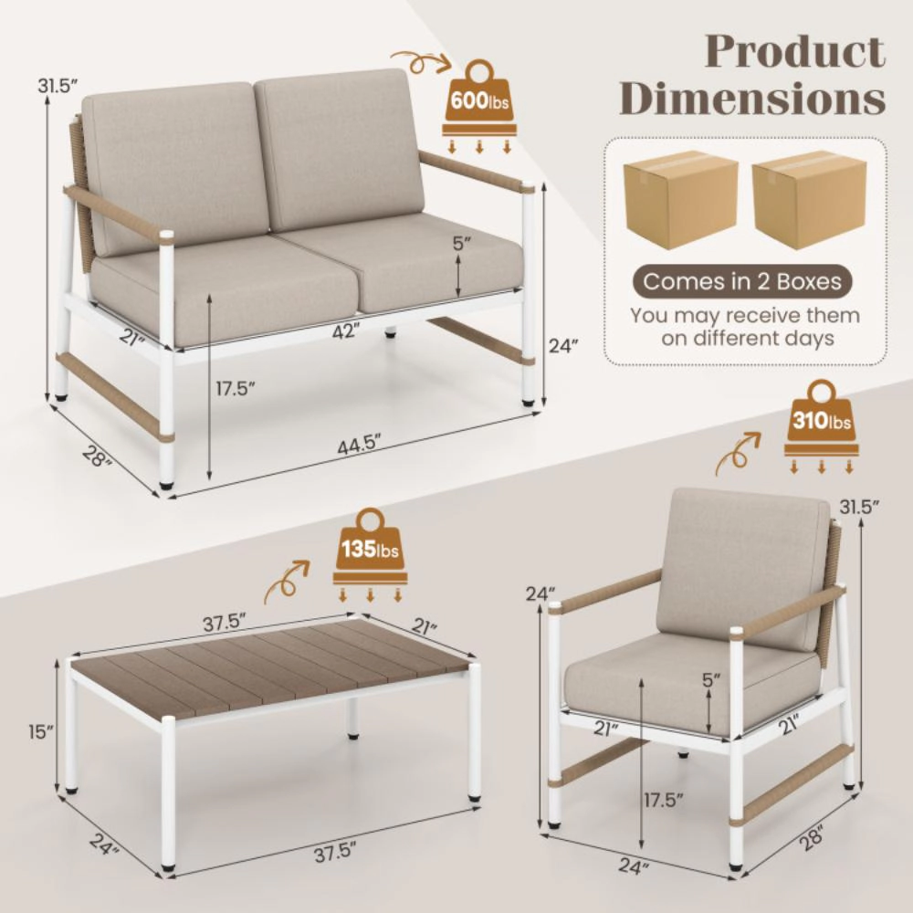 Hivvago 4 Pieces Patio Furniture Set With Thick Cushions And A Coffee Table-Gray