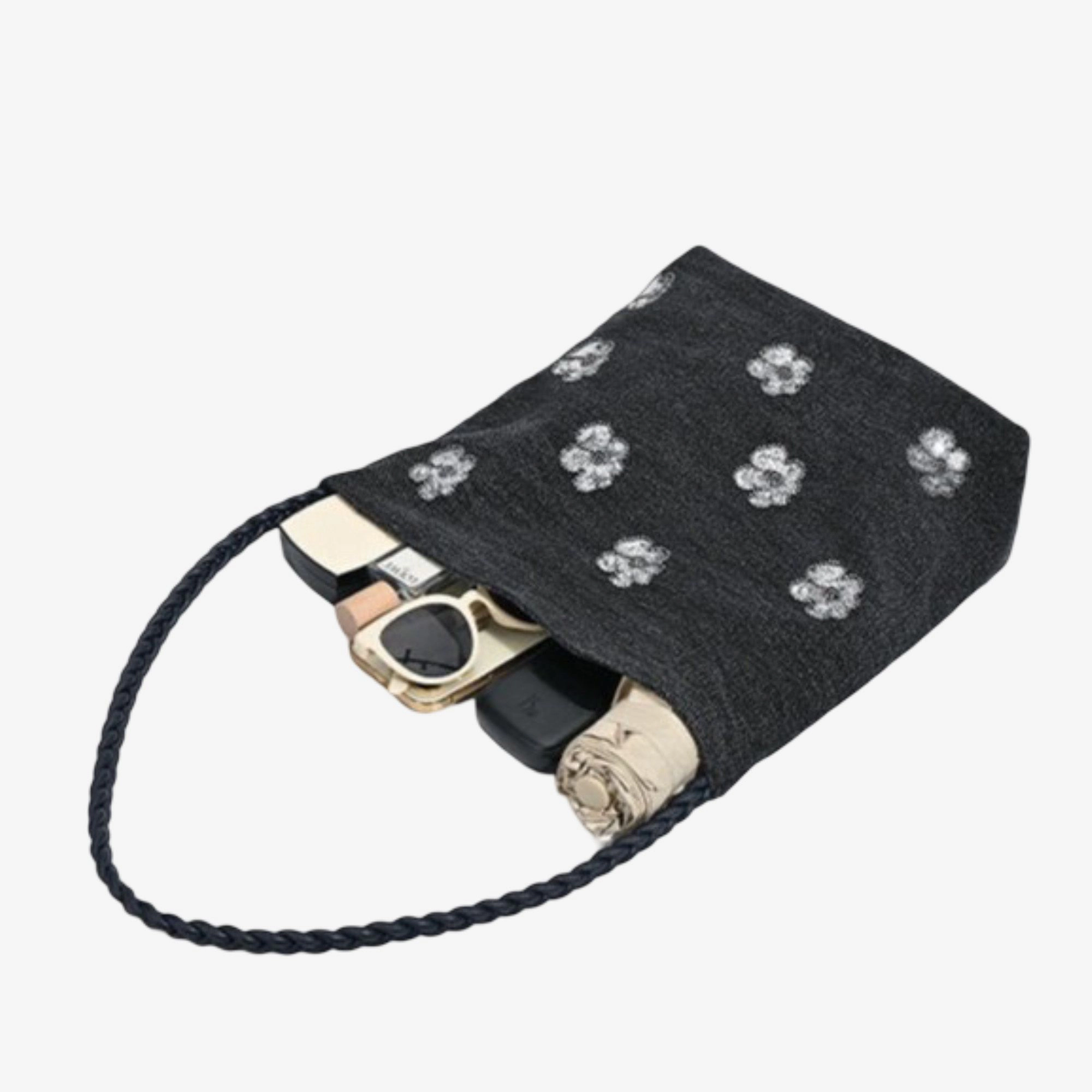 Alilang Women's Black Sequin Embellished Braided Shoulder Bag Canvas Handbag