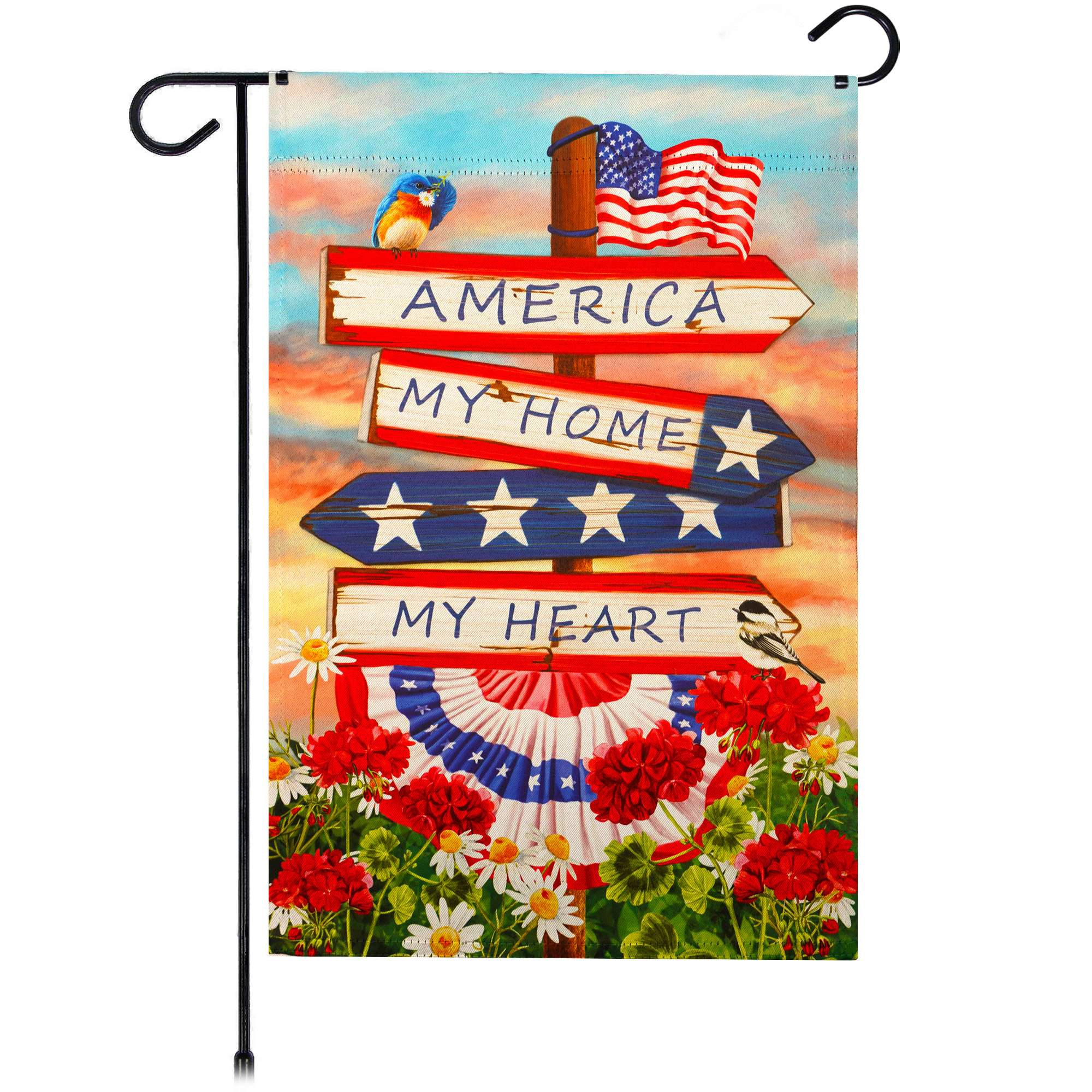 G128 America My Home My Heart Garden Flag 12x18 in Double-Sided Blockout Polyester