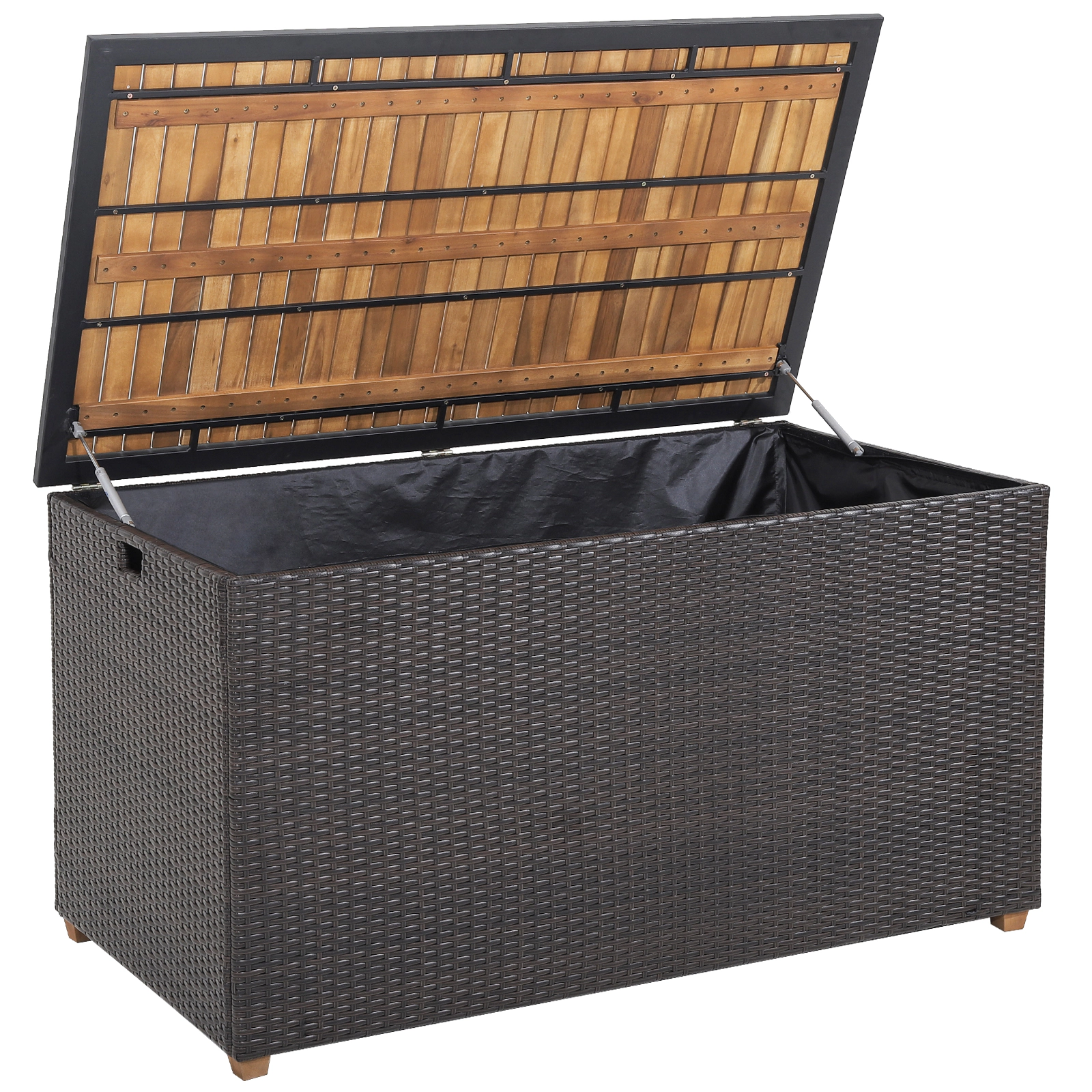 SUGIFT 134-Gallon Zippered Liner Acacia Wood Top PE Rattan Patio Storage Box 51-in x 28.5-in x 28-in 165-lb Top Brown