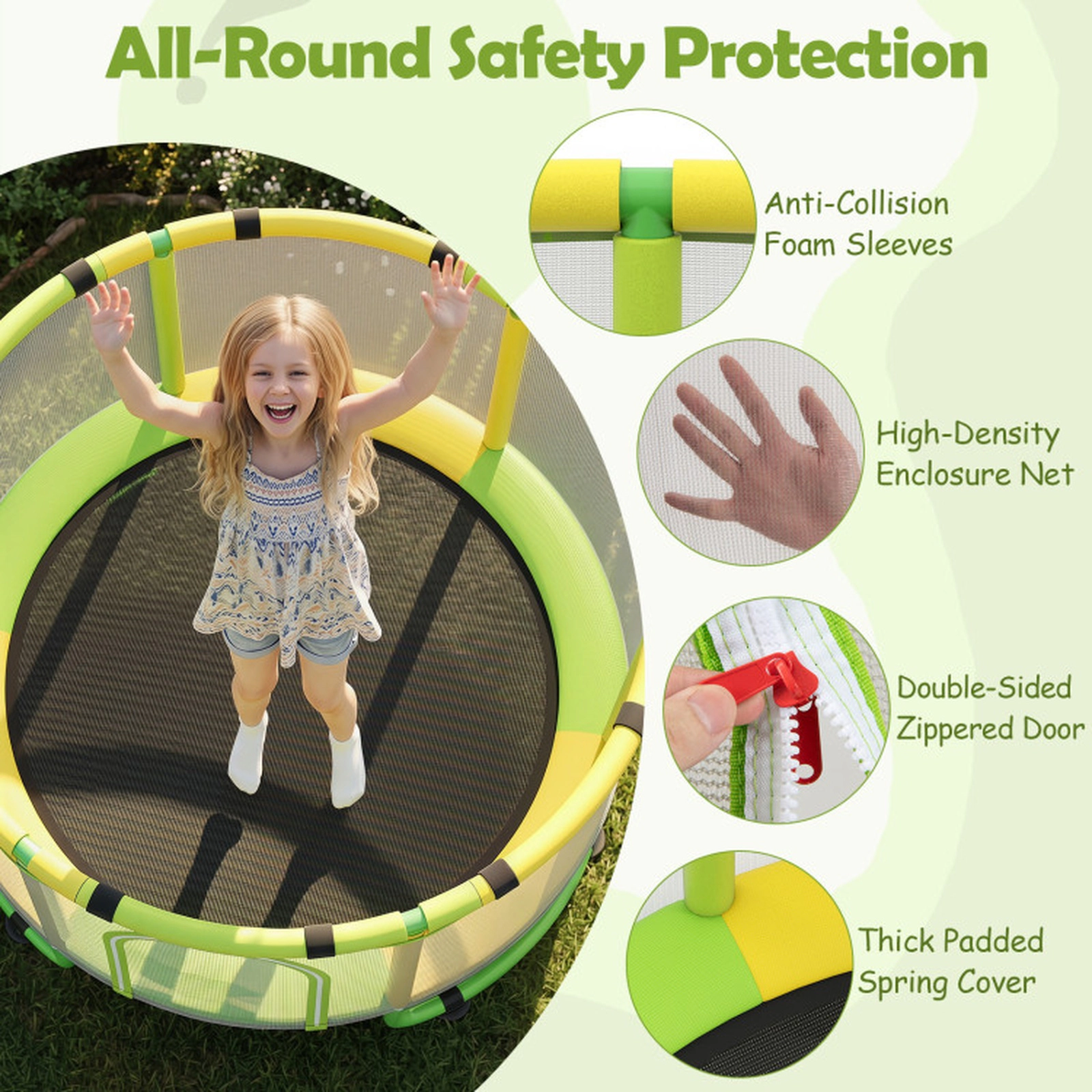 SUGIFT Gymnastics Bar Swing and Basketball Hoop 60 Inch 6-in-1 Kids Toddler Trampoline