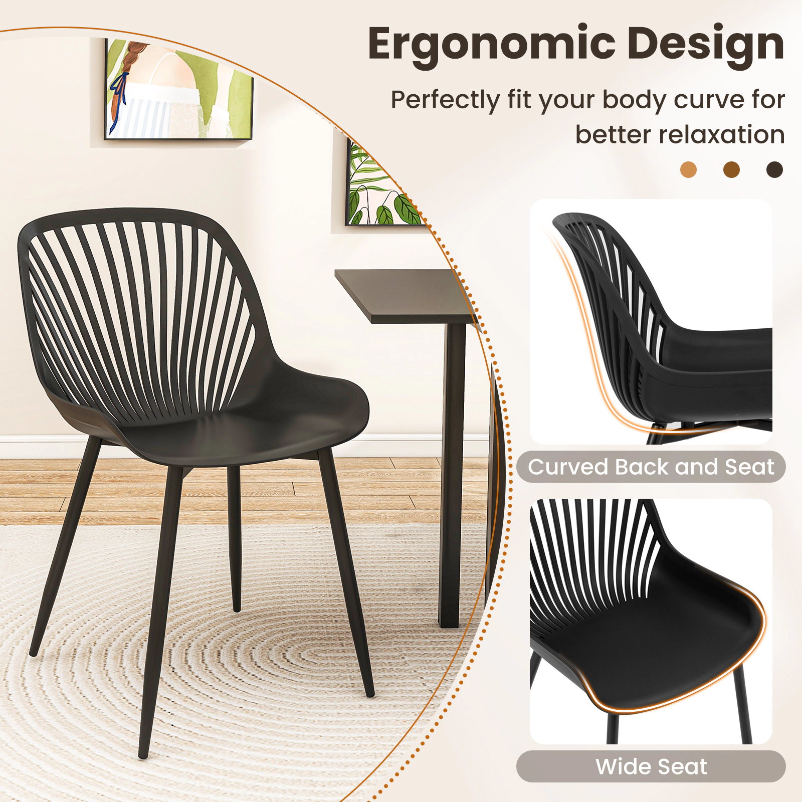 SUGIFT Modern Cutout Backrest Kitchen Dining Chairs with Metal Legs 330-lb Capacity Black