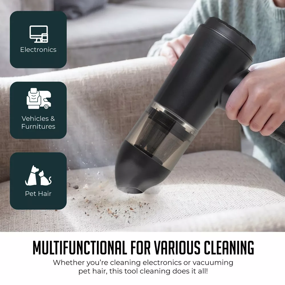 Luminuxe Handheld Air Duster & Mini Vacuum Cleaner Combo, 6 Attachments Multi-Functional Rechargeable Cleaning Kit