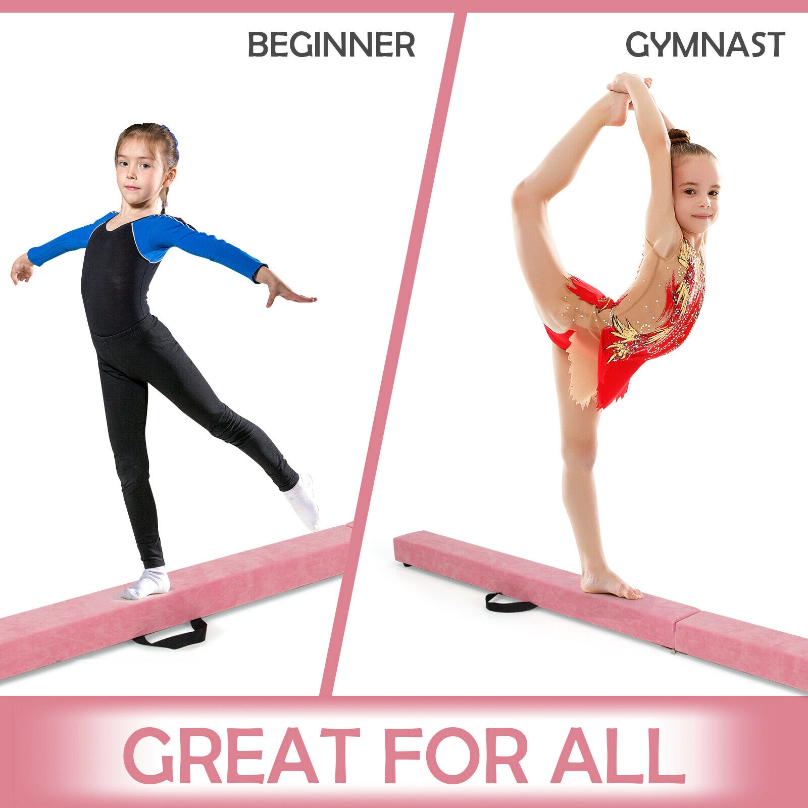 SUGIFT Kids Pink 7-ft Folding Gymnastics Balance Beam with Carry Handles 82.5-in W 4-in D 154-lb User Capacity