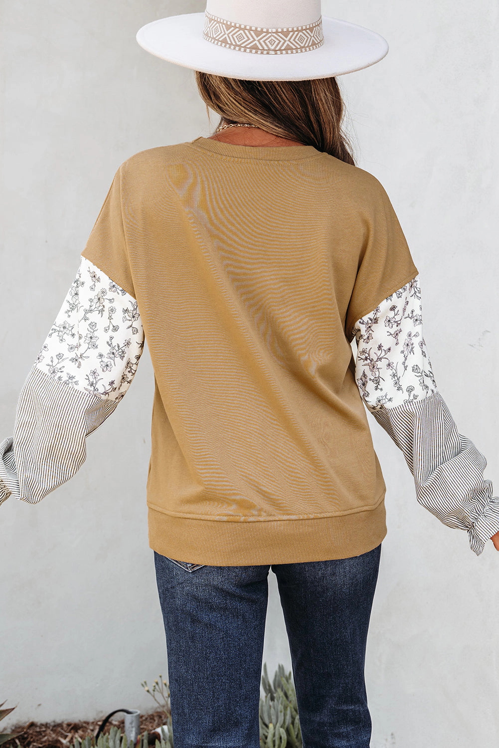 Threaded Pear Women's Beazita Patchwork Ruffled Sleeve Sweatshirt