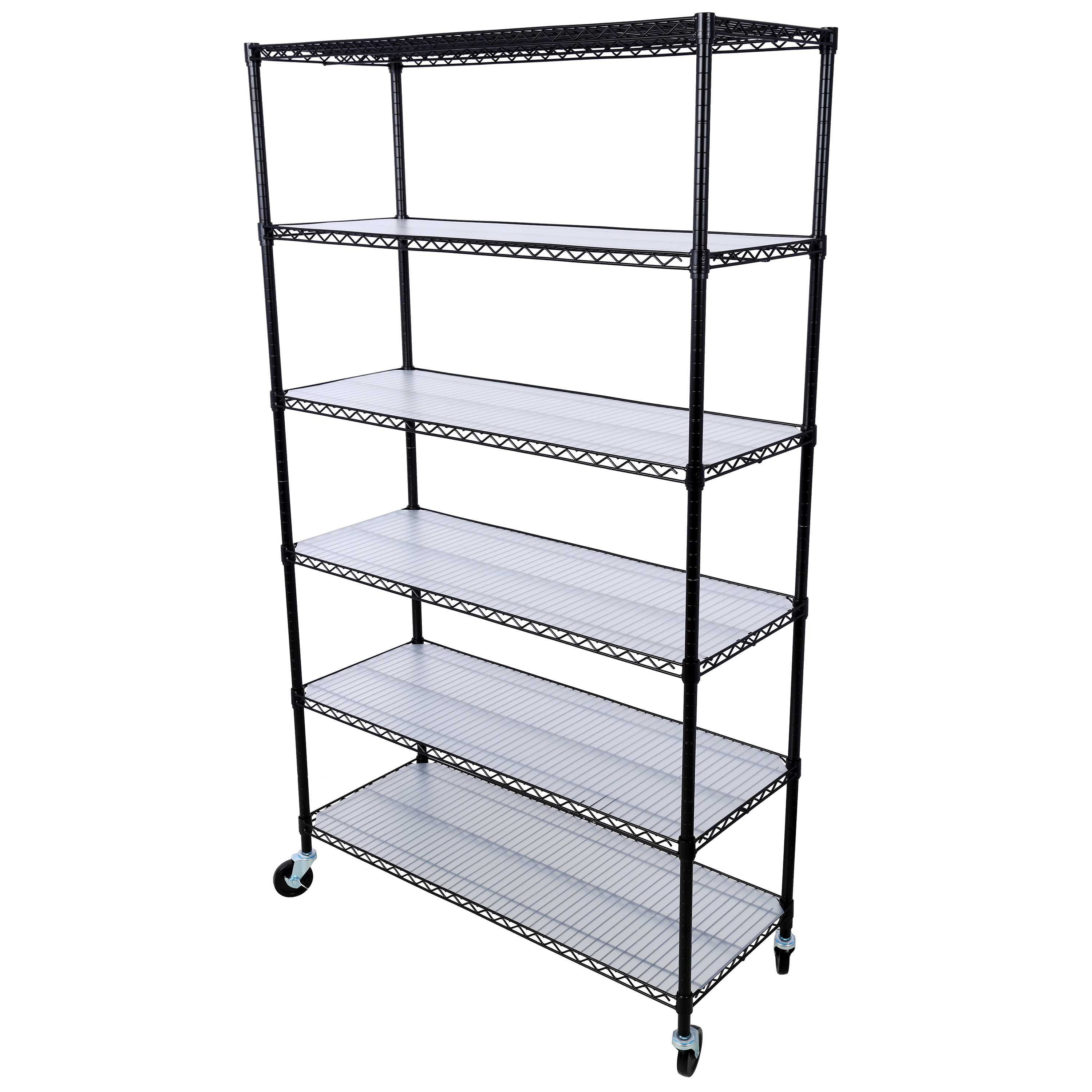 Flynama 6 Tier Black NSF Wire Shelving 6000 LBS 82H x 48L x 18D in Heavy Duty Commercial with Wheels and Liners