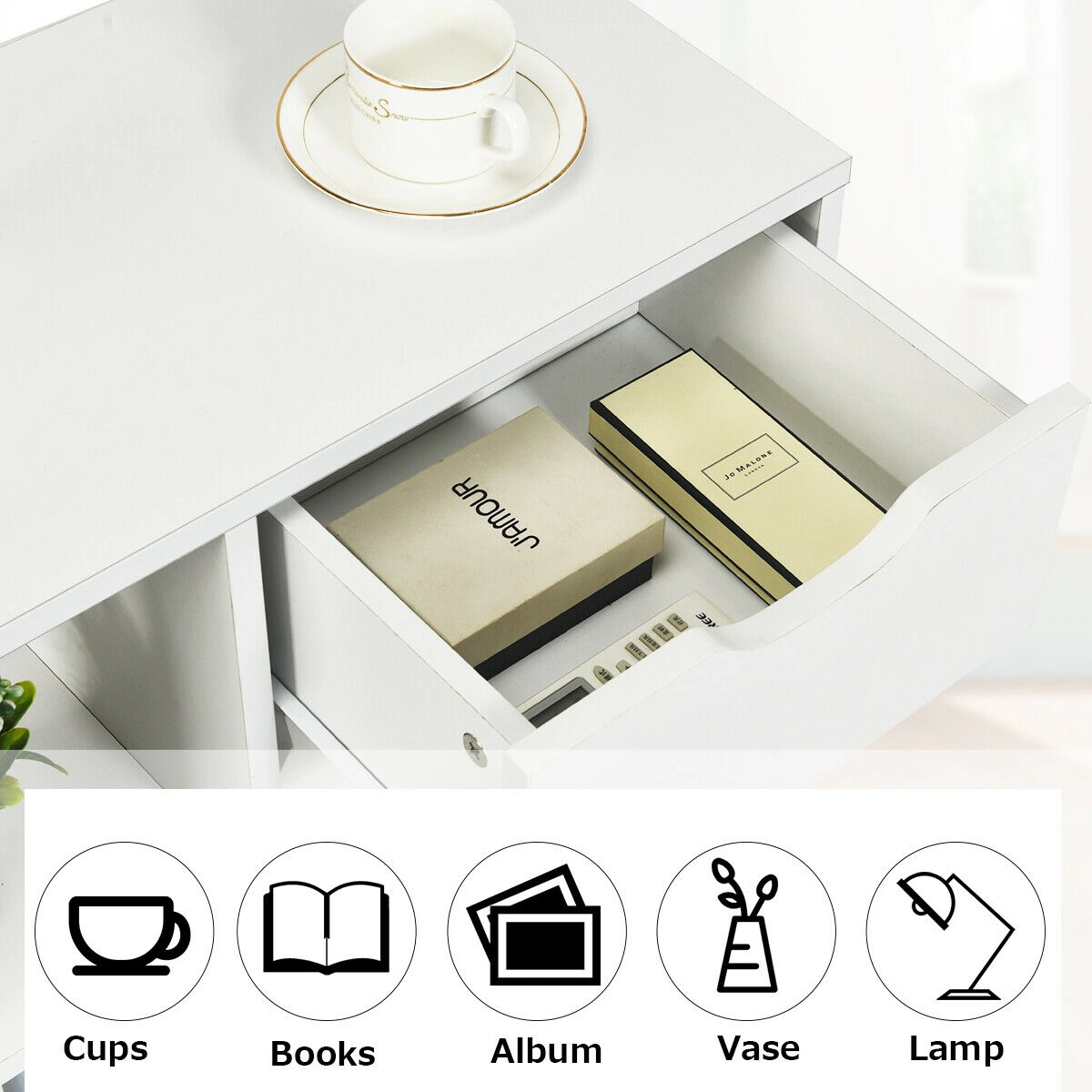 Hivvago 3-Tier Side Table with Storage Shelf and Drawer Space