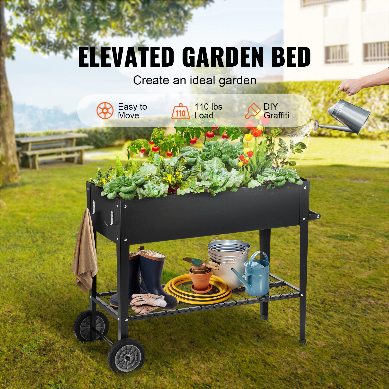HONGGE Raised Garden Bed Wooden Planter Box Elevated Outdoor Planting Boxes with Legs for Growing