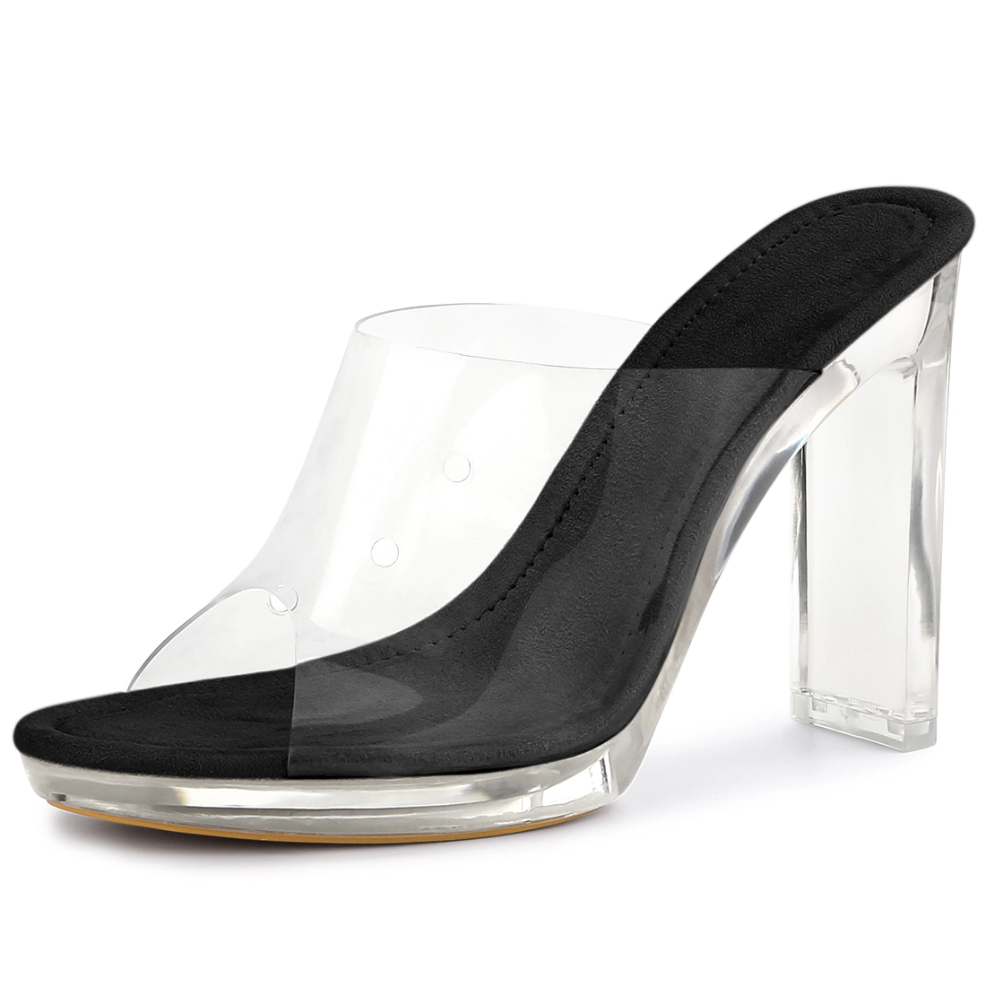 BLISSFUL STEP Women's Clear Heel Platform Open Toe Chunky Heels Sandals