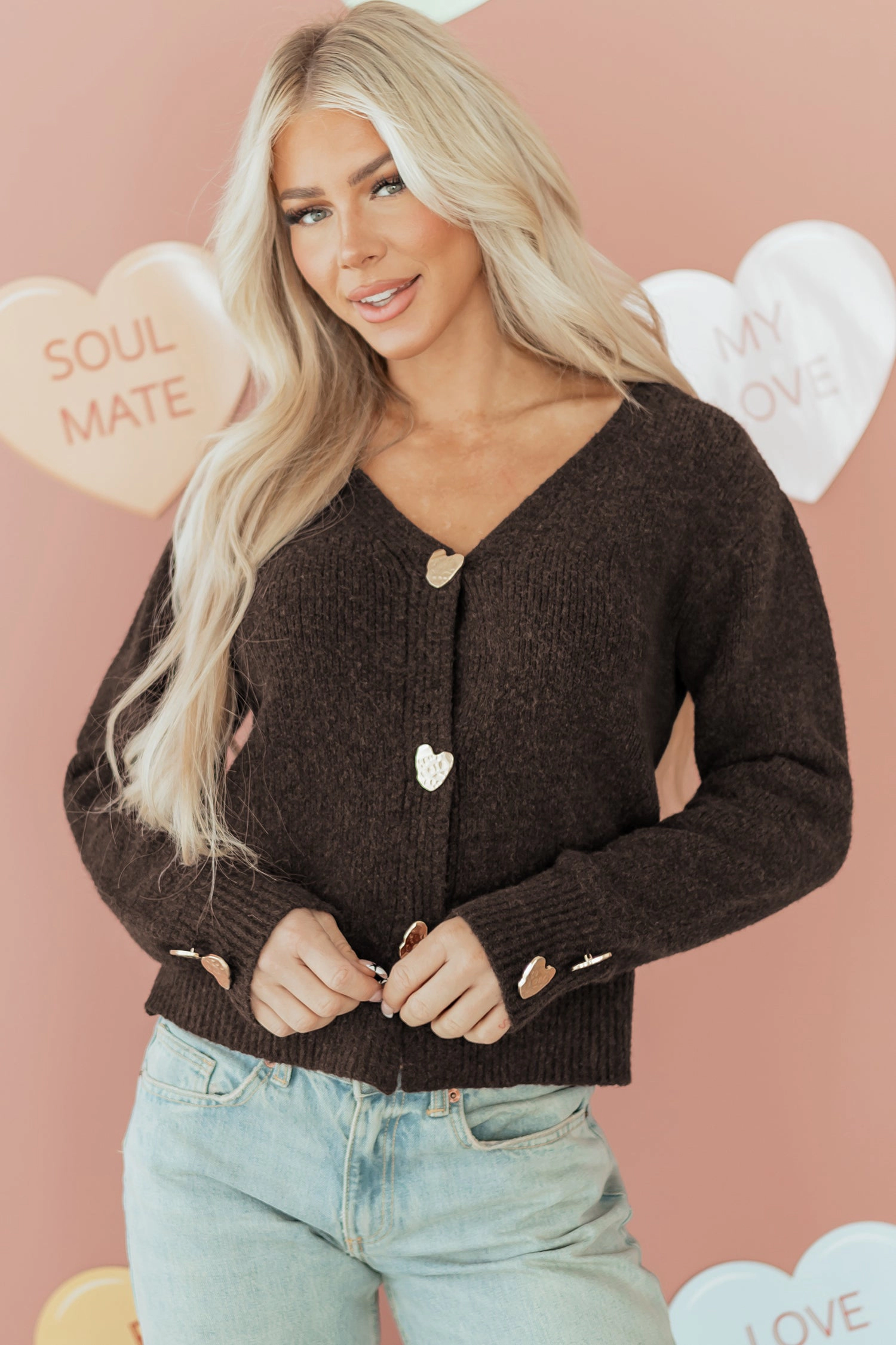 Threaded Pear Women's Kassidy Heart Metal Cardigan Sweater