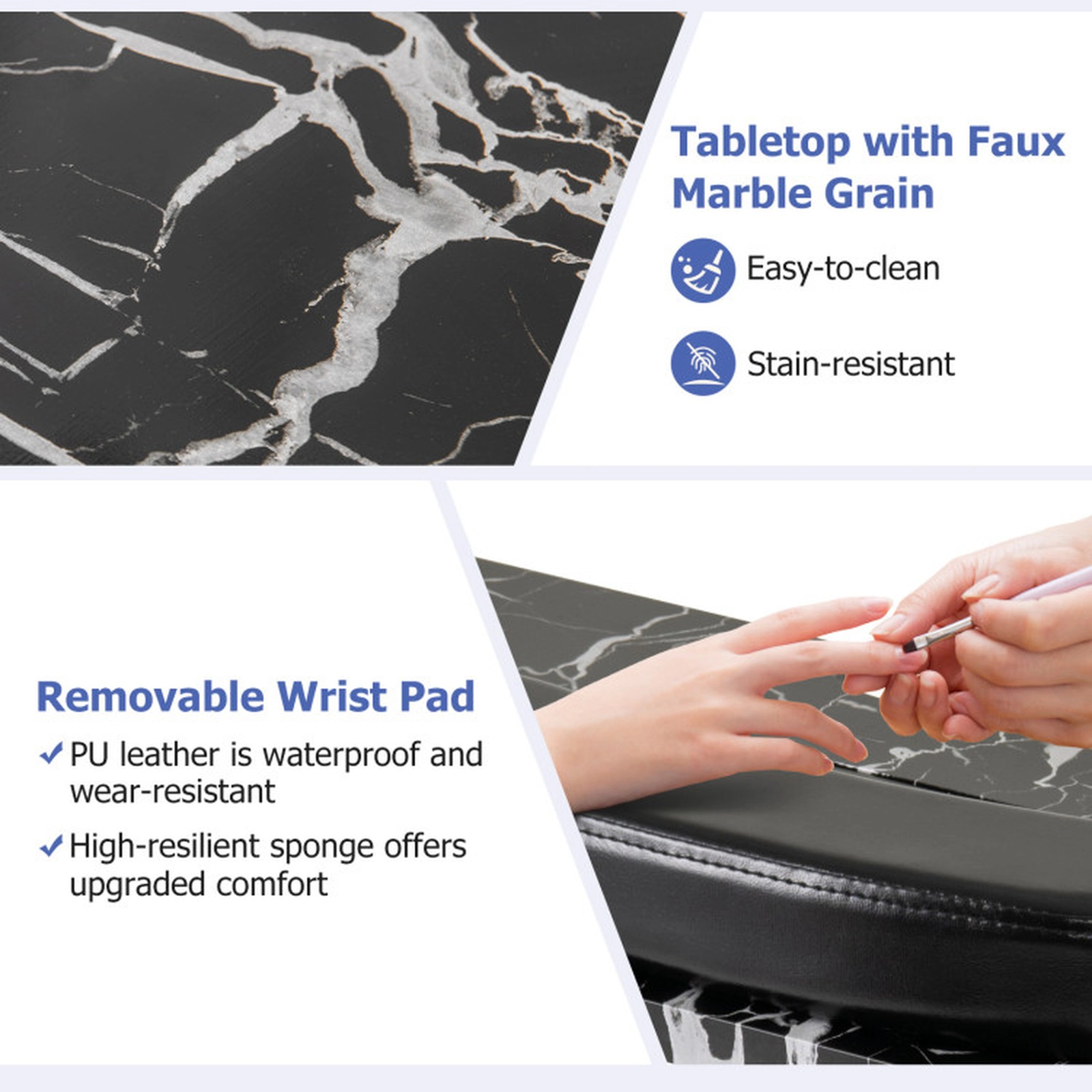 SUGIFT Folding Electric Dust Collector LED Lamp Manicure Nail Desk 35.5-in x 16-in x 30.5-in 66-lb Capacity Black
