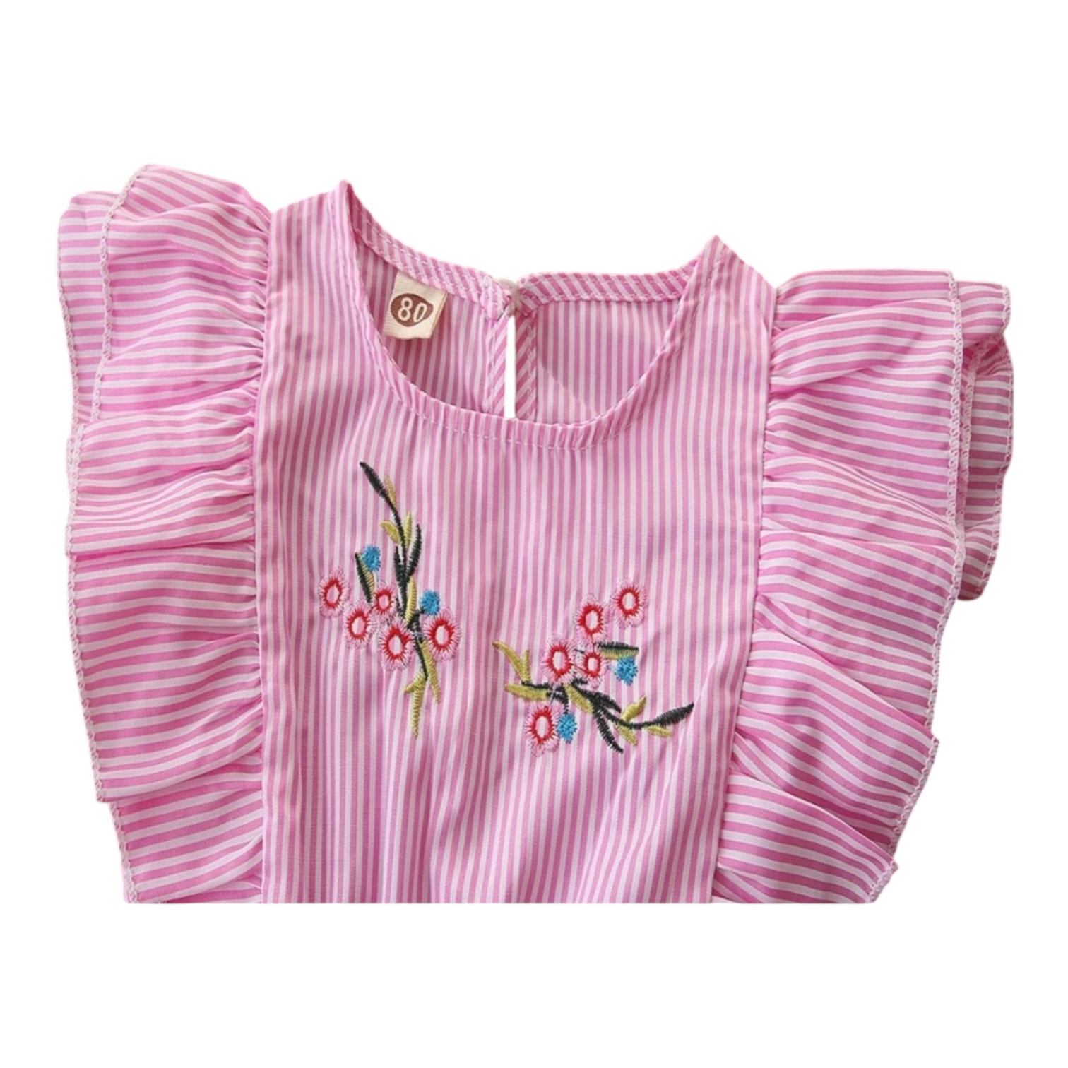 Laurenza's Toddler Girls Pink Striped Embroidered Romper