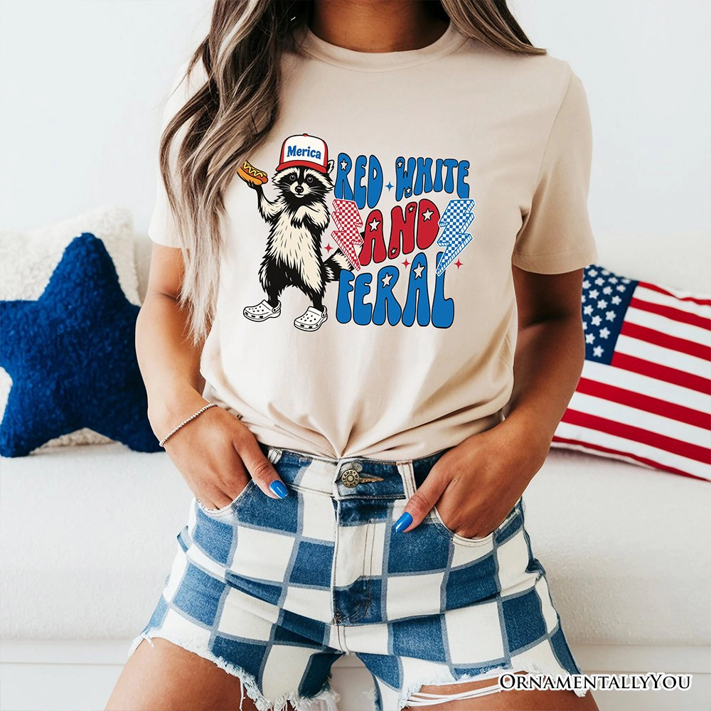 OrnamentallyYou Unisex Red White & Feral Raccoon T-Shirt