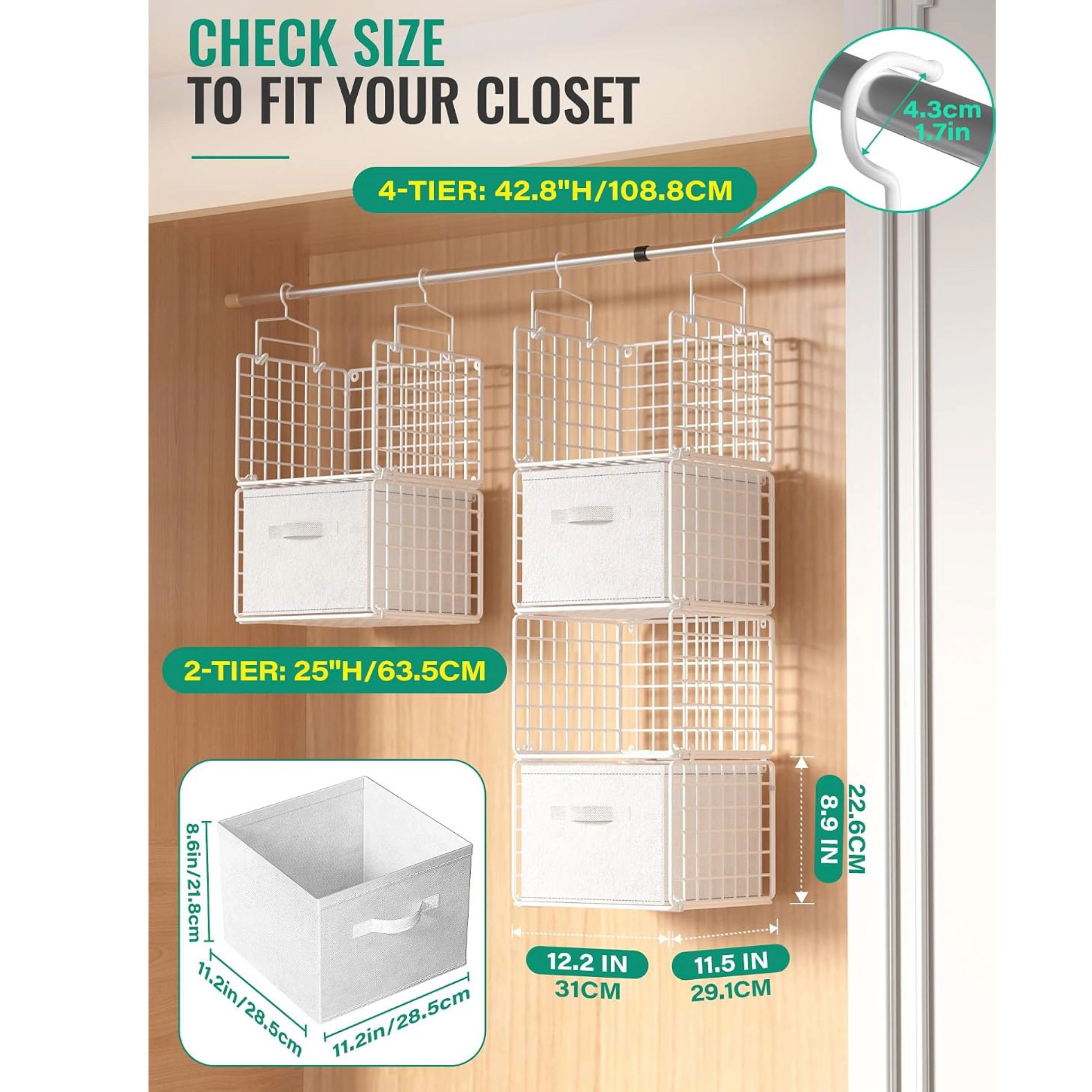 Stock Preferred Metal Hanging Closet Organizer with Drawers and Hooks Wire Storage Shelf for Clothes