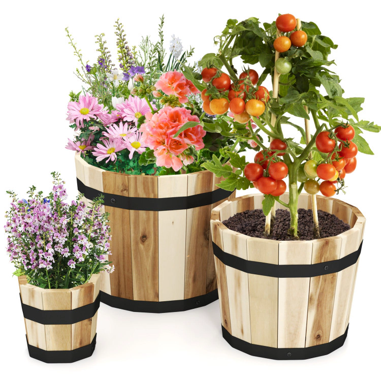 Hivvago Outdoor Wooden Planter Box with Drainage Holes Set of 3