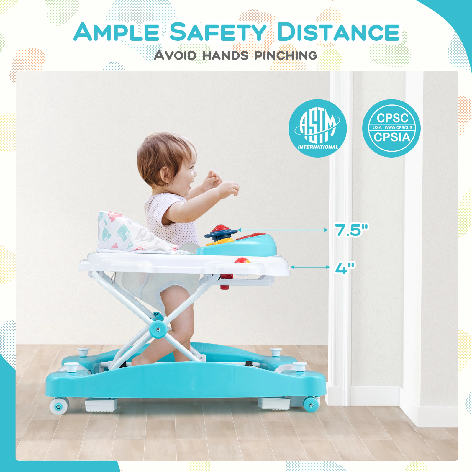 SUGIFT 6-in-1 Foldable Baby Walker with Adjustable 3-Position Height 26.5-lb Capacity Ages 6-14 Months Green
