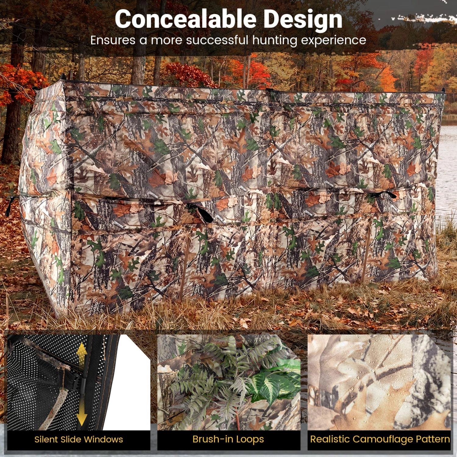 LJG See-Through Hunting Blind Panel with Dog Door Pop up Waterflow Blind for 1-3 People