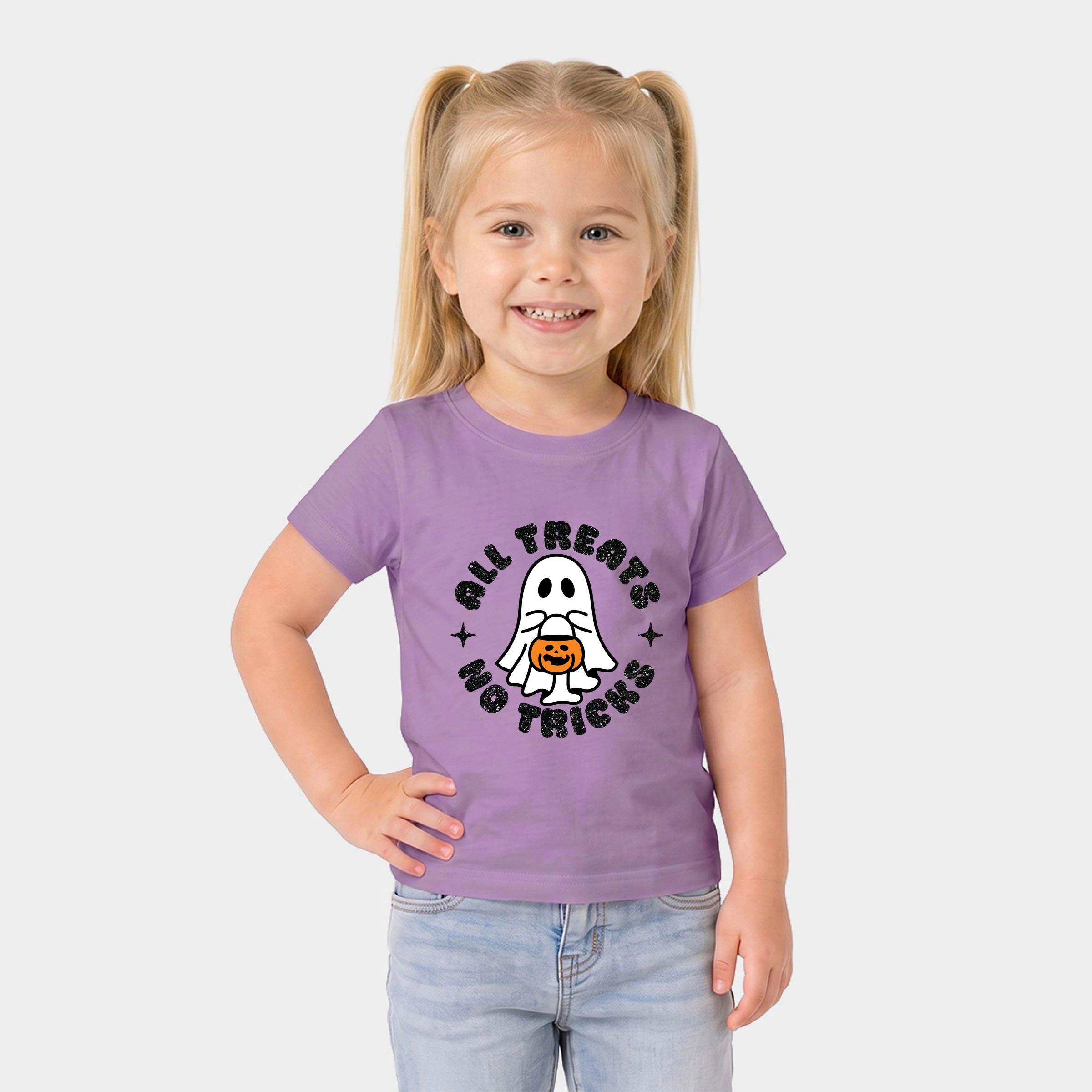 The Juniper Shop - Toddler Short Sleeve Graphic T-Shirt All Treats No Tricks Ghost Glitter