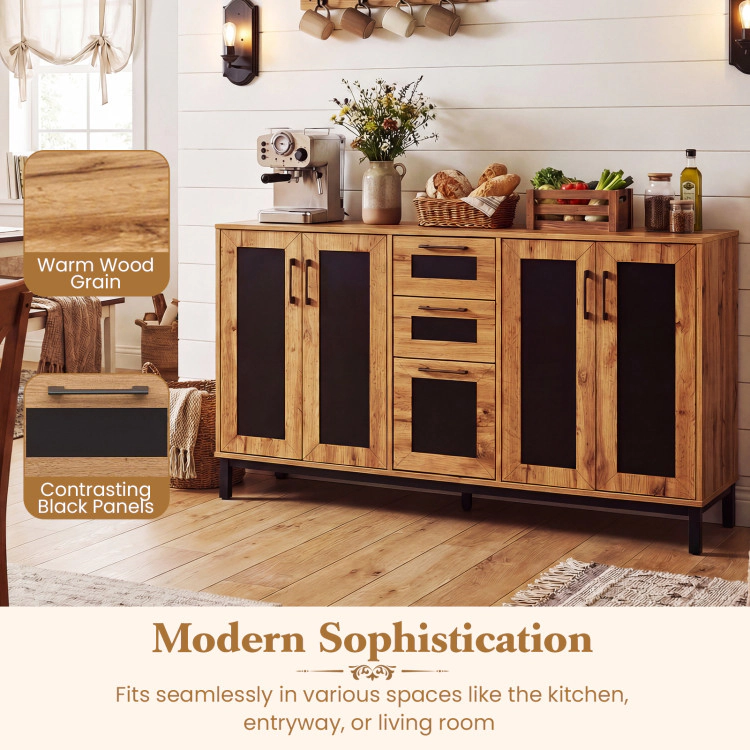 Hivvago 63" Sideboard Buffet Cabinet With 3 Drawers And Storage Shelves