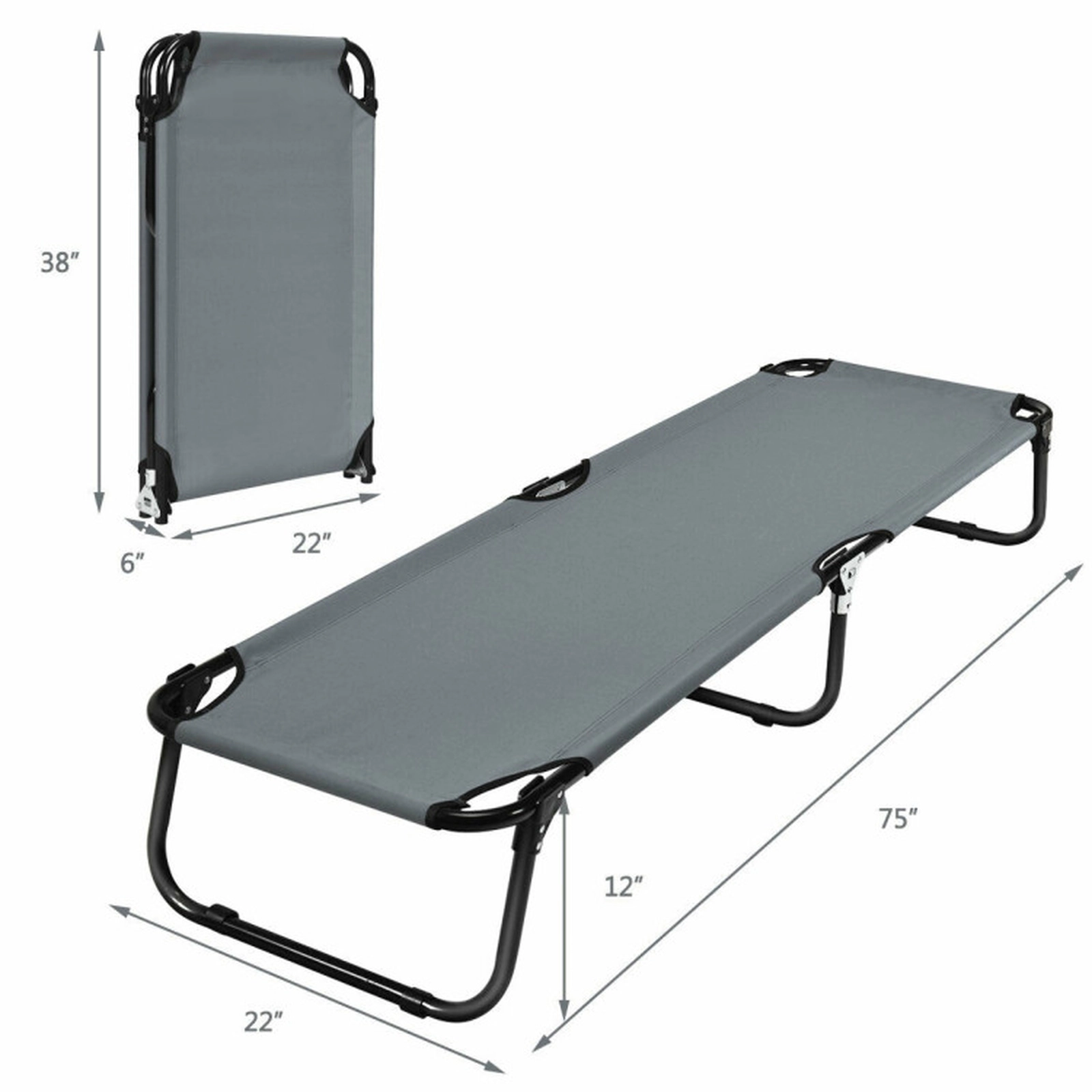 SUGIFT 75-in 330-lb Capacity Folding Camping Cot Bed with Rust-Resistant Iron Frame and 600D Oxford Cloth