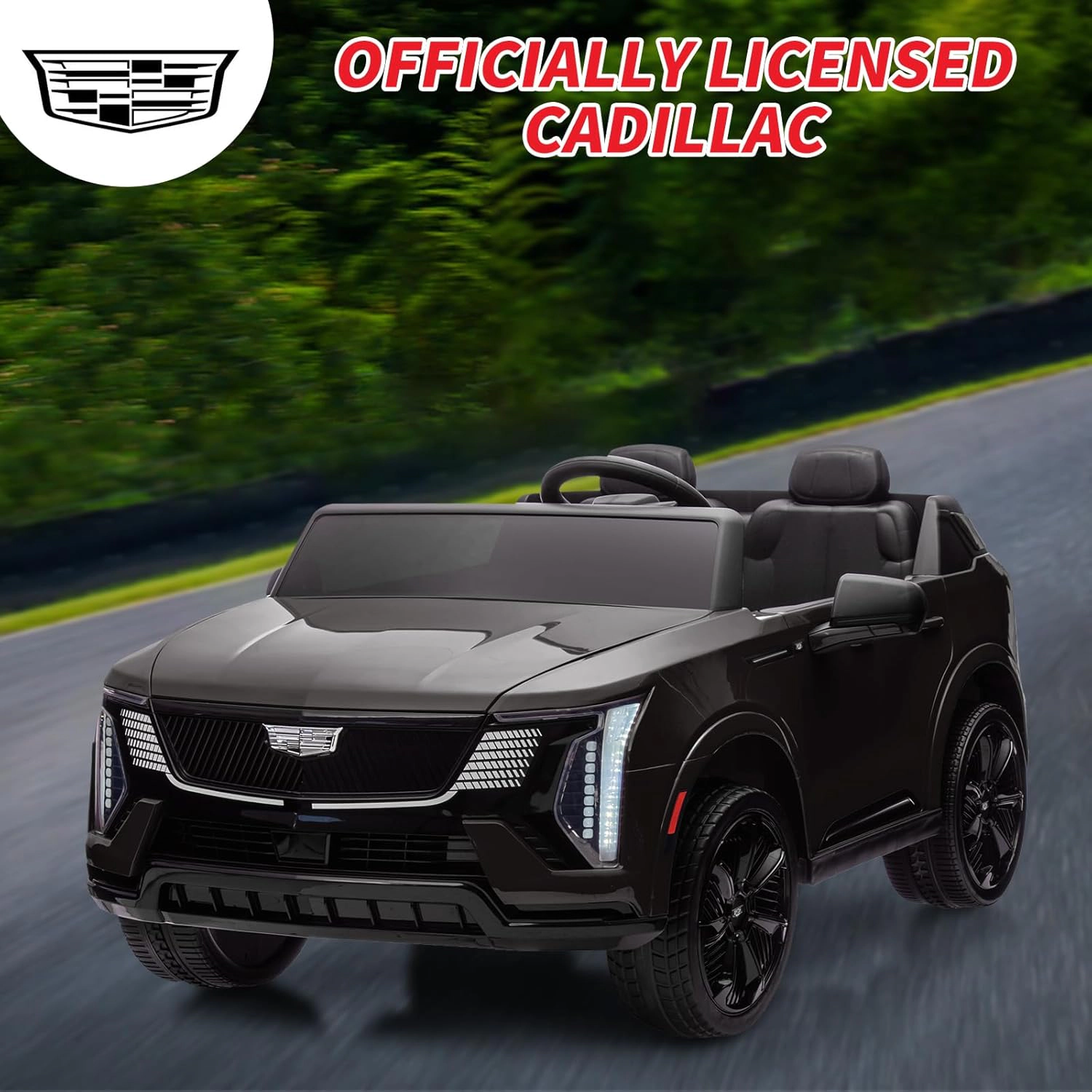 24V Licensed Cadillac 2-Seater Kids Ride On Car, Electric Truck w/ Remote, 130W Motors, LED Lights & Music