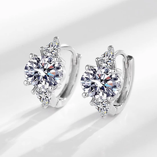 Wardrobe Whimsy Womens Round Cut Sparkling Three‑Stone Small Hoop Earrings
